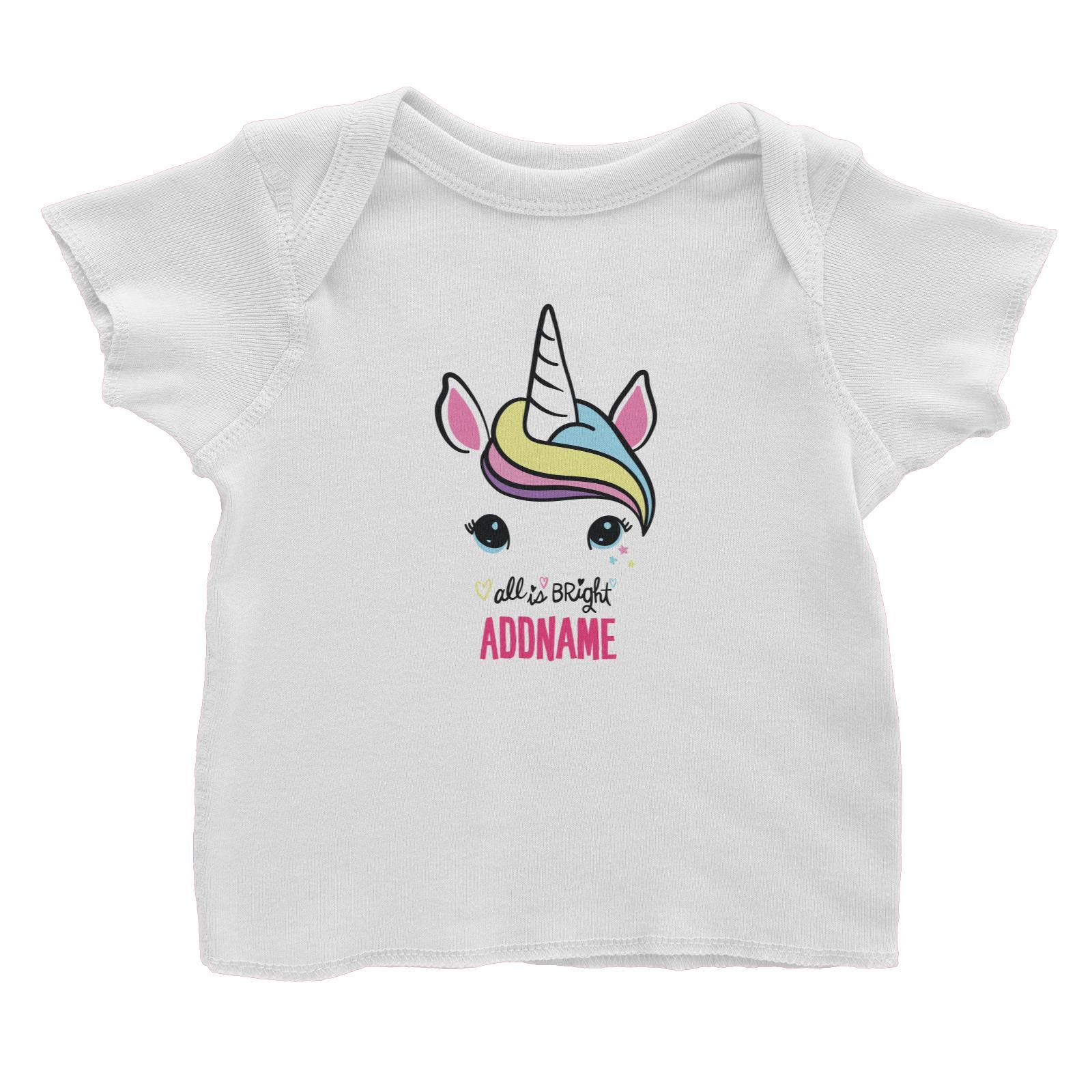 Cool Vibrant Series Unicorn Face All Is Bright Addname Baby T-Shirt