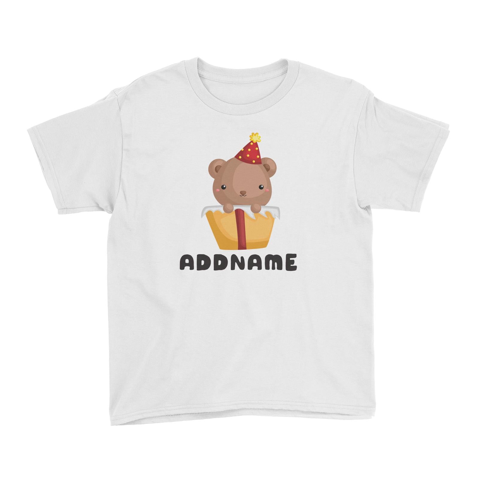 Birthday Friendly Animals Happy Bear Inside Present Box Addname Kid's T-Shirt