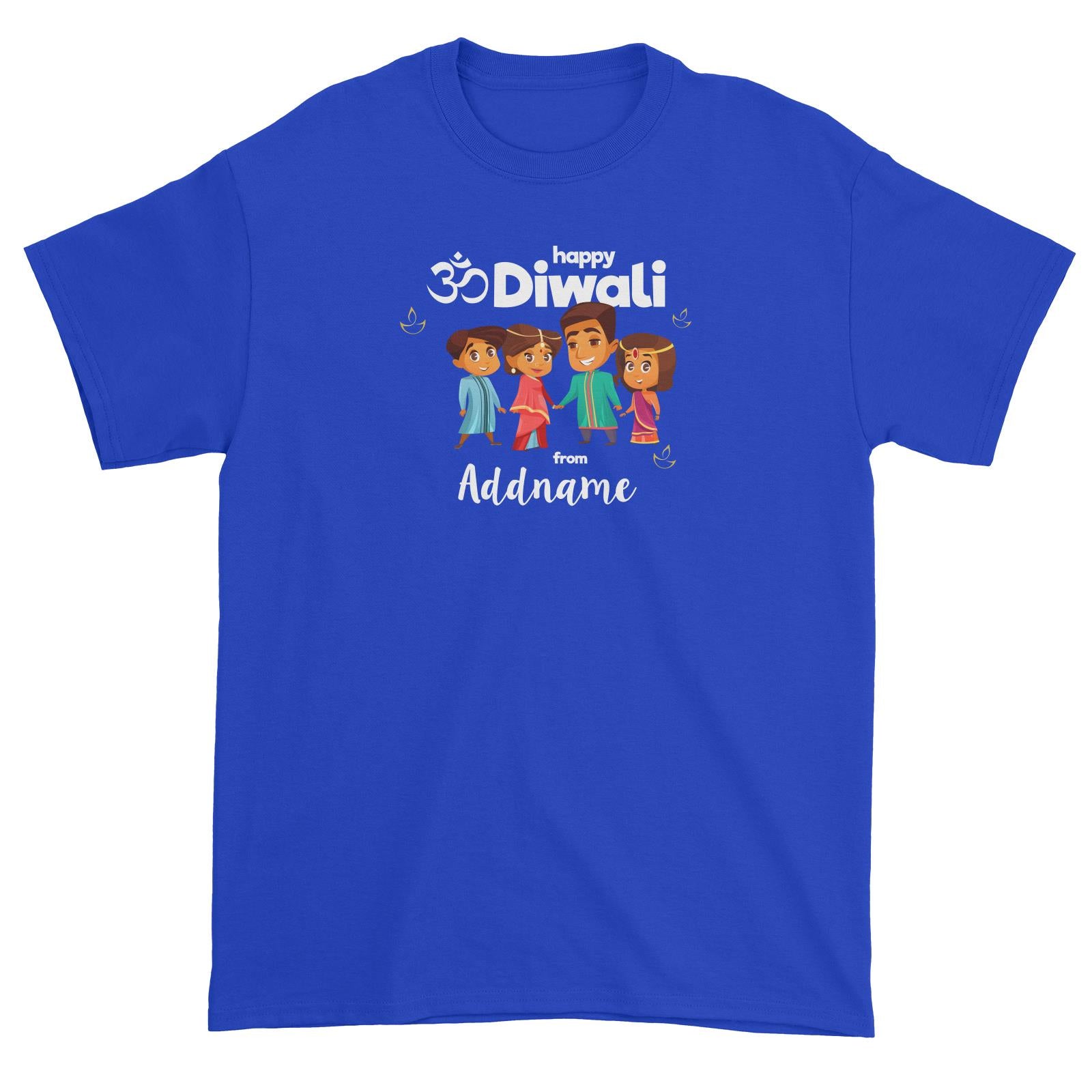 Cute Family Of Four OM Happy Diwali From Addname Unisex T-Shirt