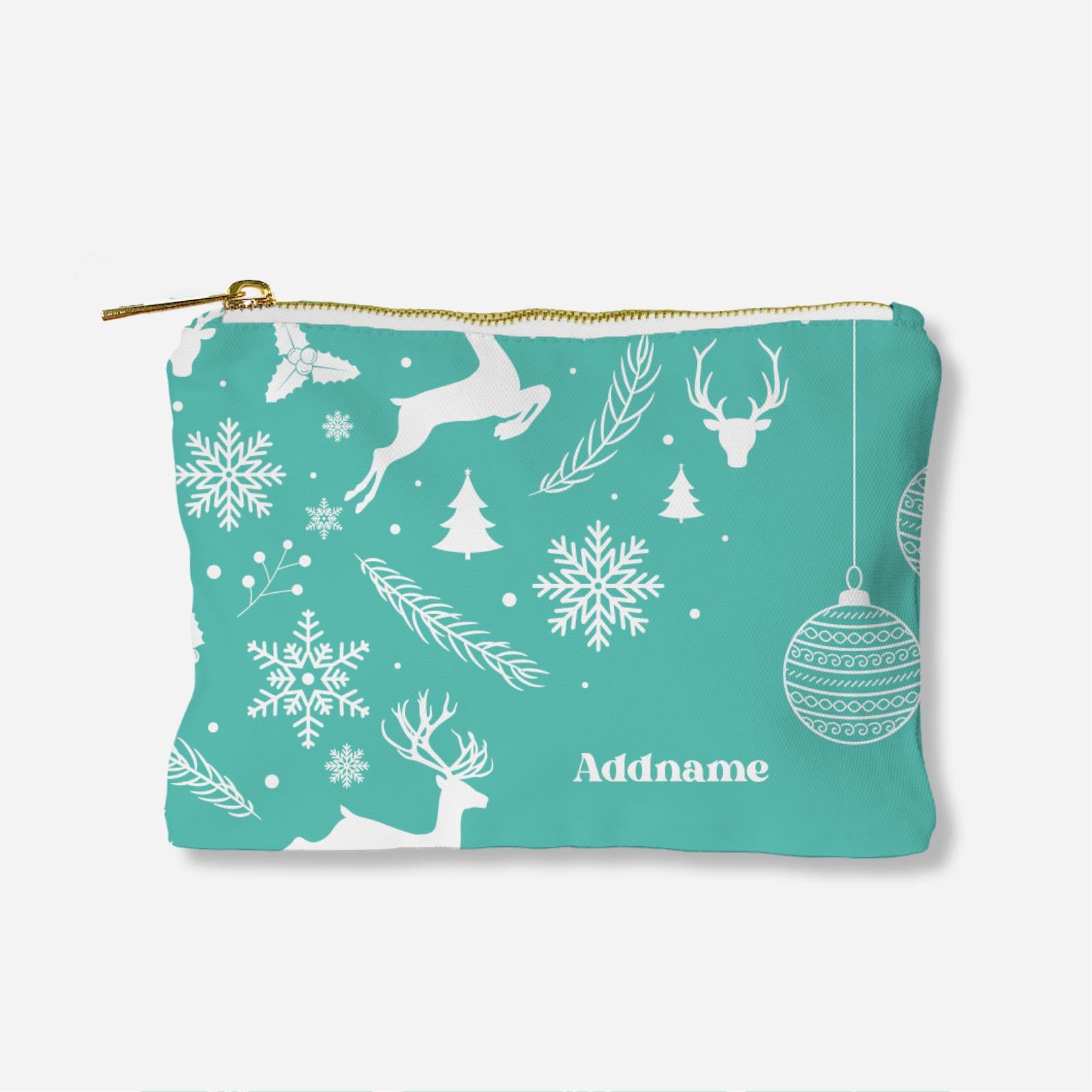 Christmas Series Full Print Zipper Pouch - Jubilant Reindeers Light Blue