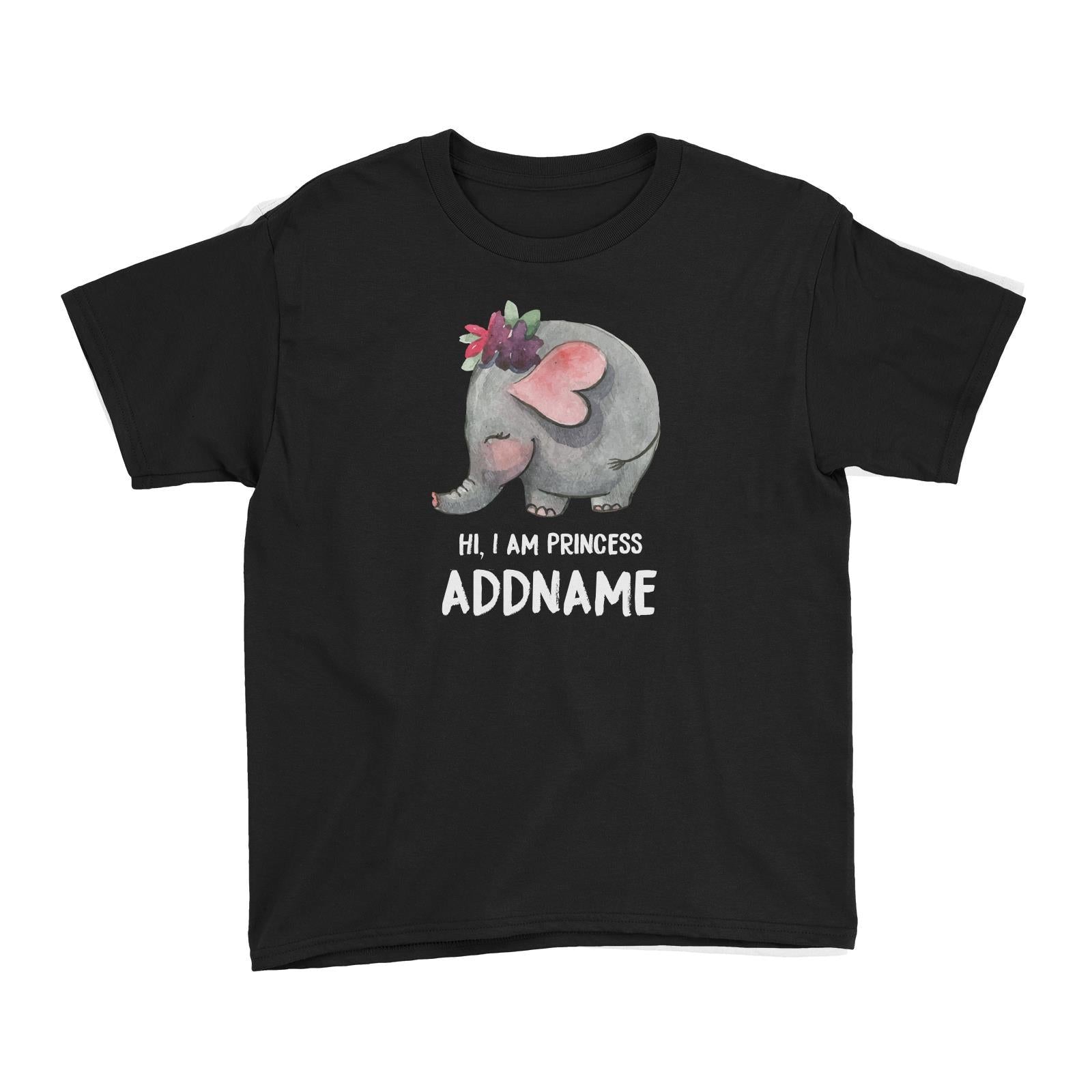 Watercolour Cute Princess Elephant with Addname Kid's T-Shirt