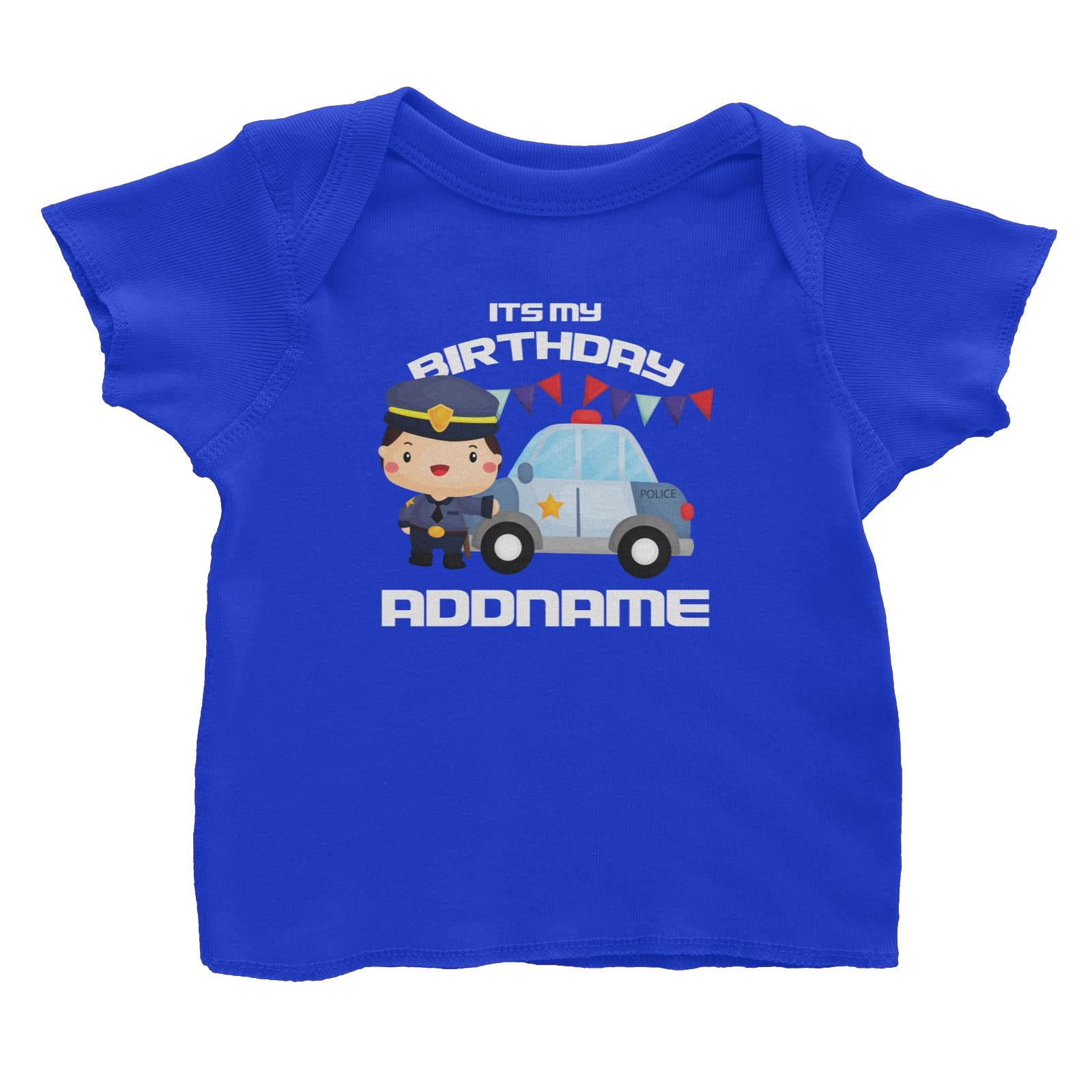 Birthday Police Officer Boy In Suit With Police Car Its My Birthday Addname Baby T-Shirt