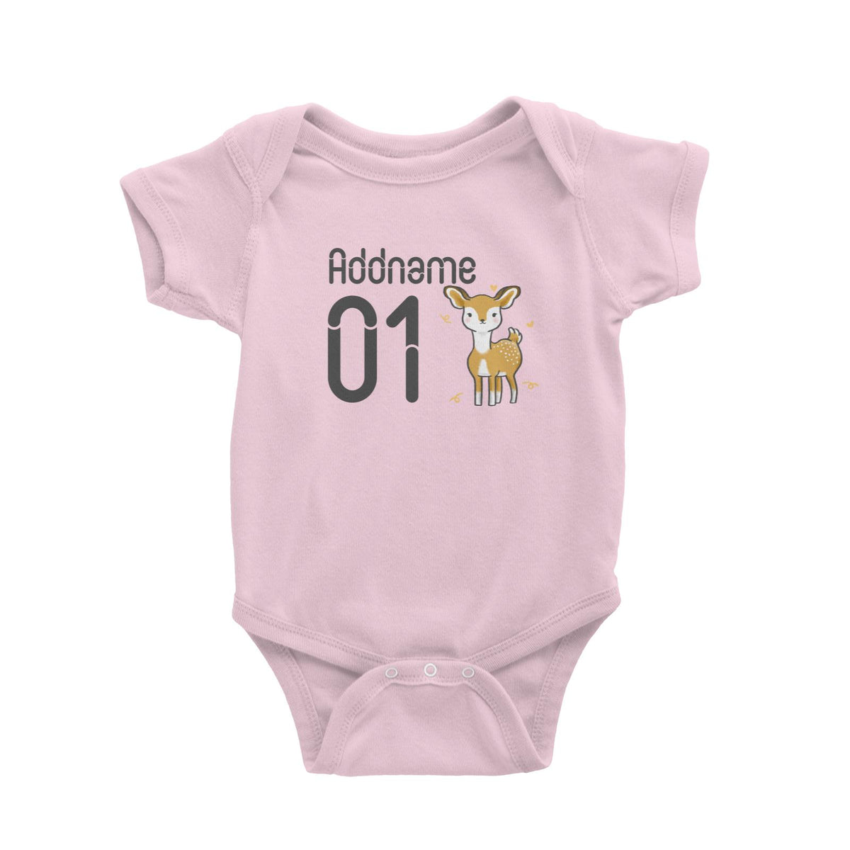 Name and Number Cute Hand Drawn Style Deer Baby Romper
