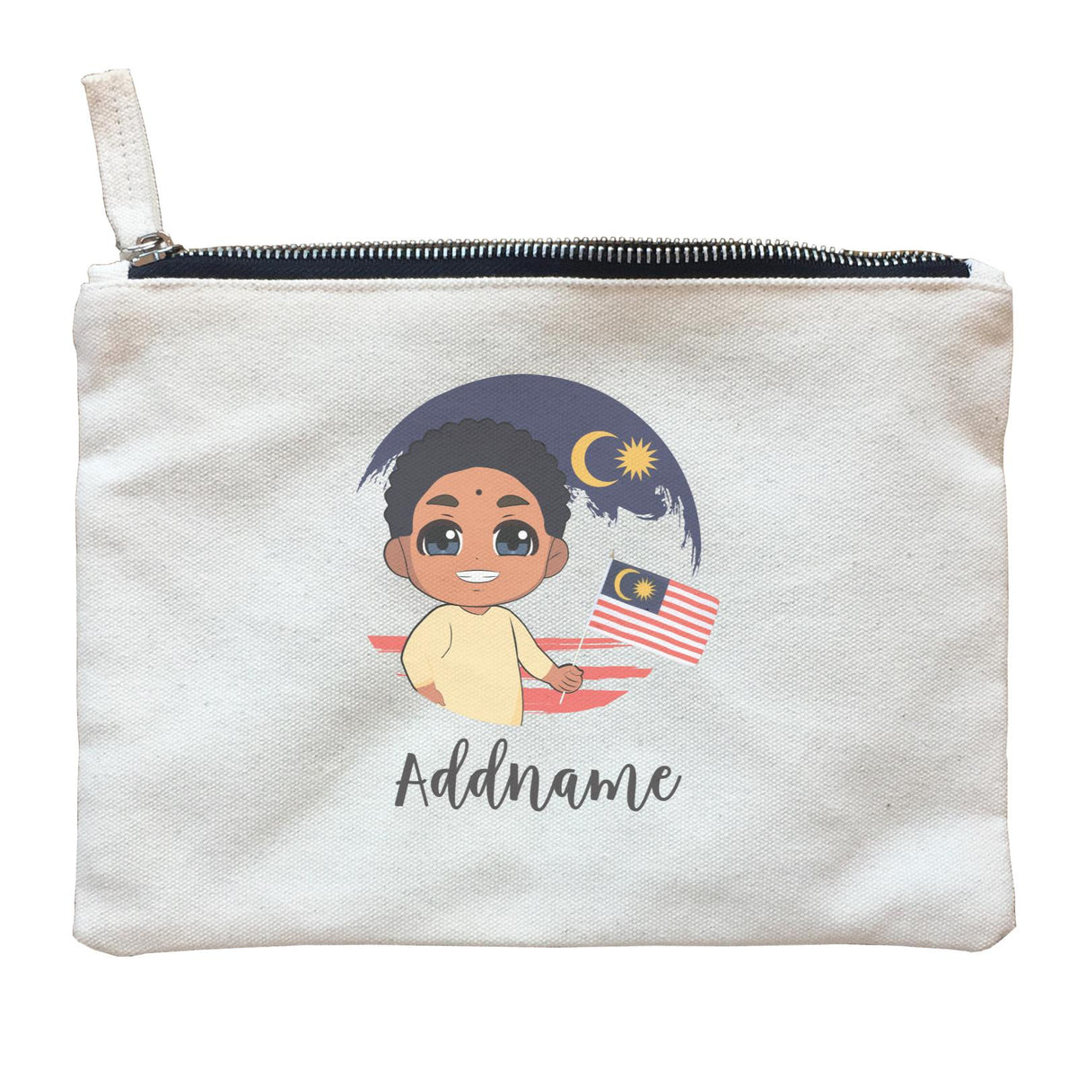 Merdeka Series Round Flag Indian Boy Addname Zipper Pouch
