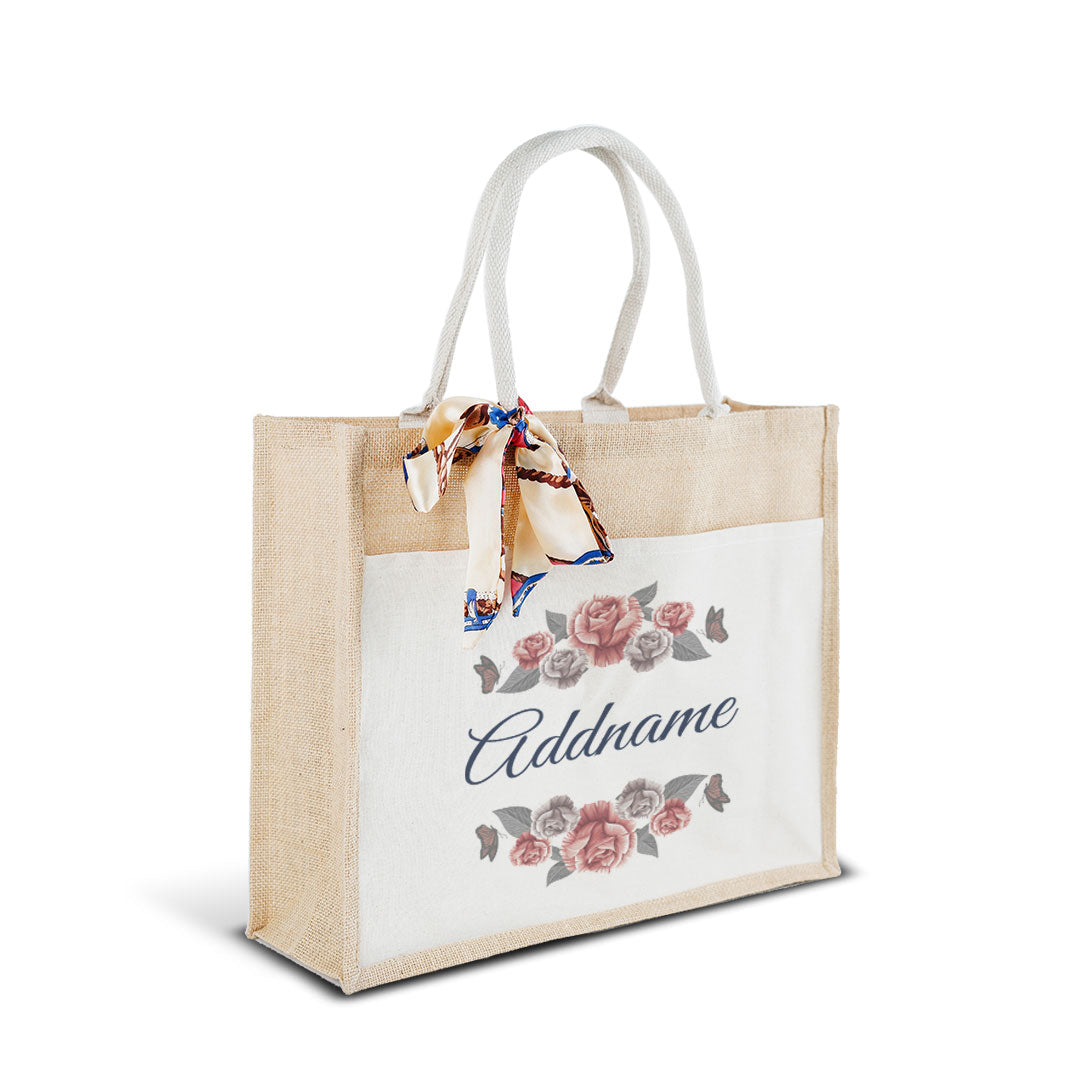 Rose Jute Bag with Front Pocket