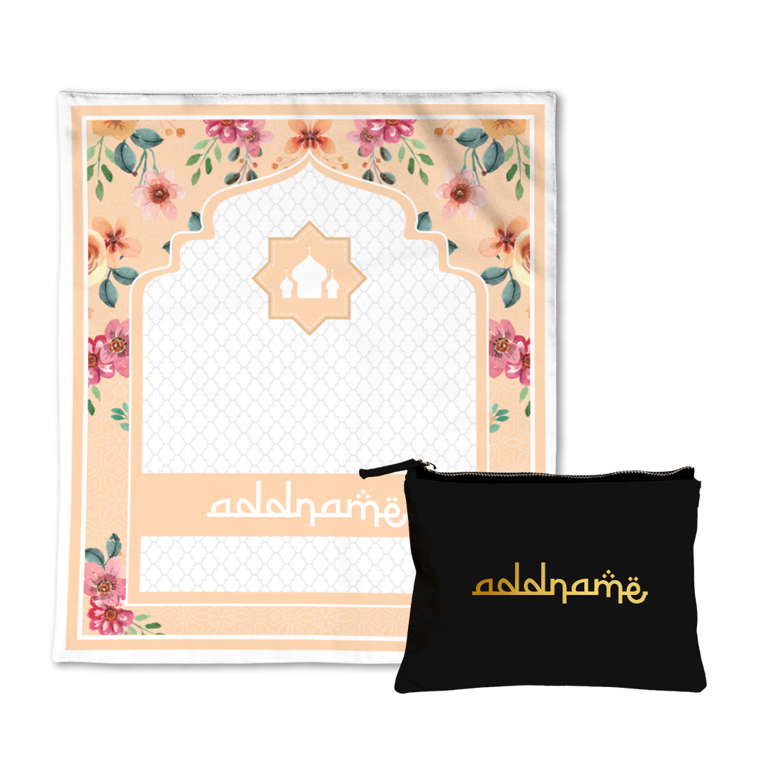 Laura Garnet  Sejadah Prayer Mat with Zipper Pouch with Gold Personalization Bundle
