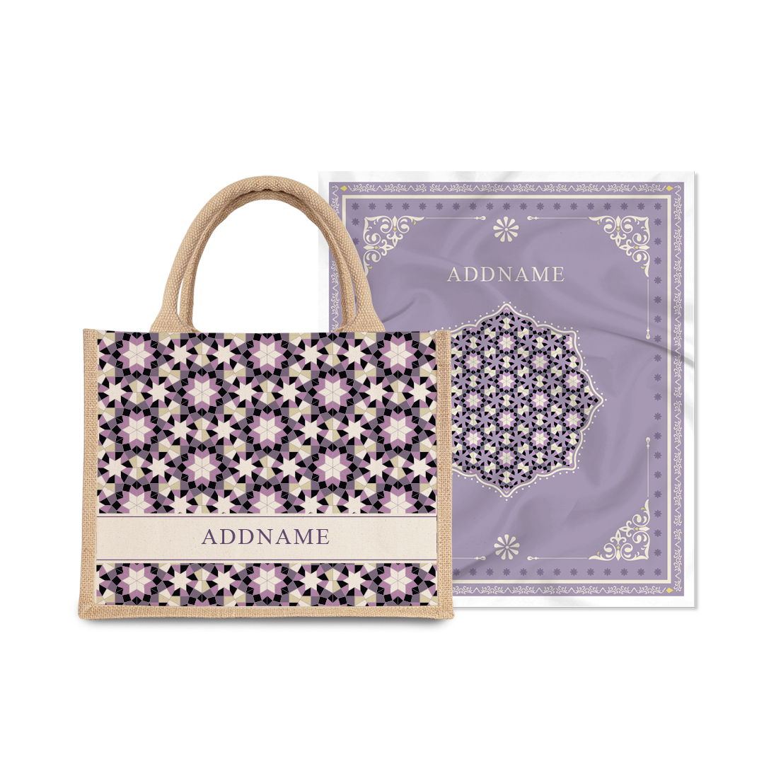 Ornamental Series - Pastel Purple Prayer Mat with Natural Half Lining Small Canvas Bag