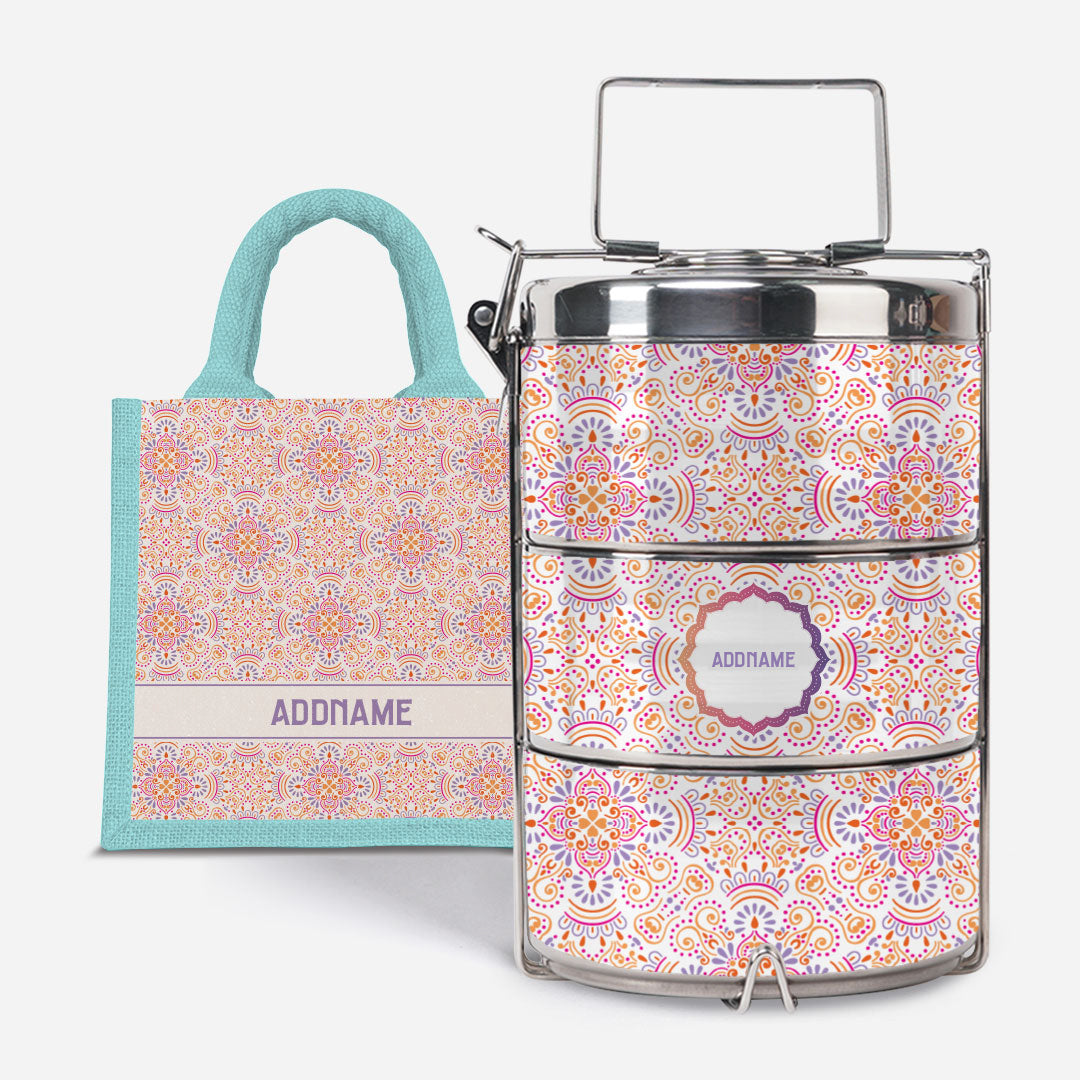 Pookal Series Premium Tiffin with Half Lining Lunch Bag - Triumph Light Blue