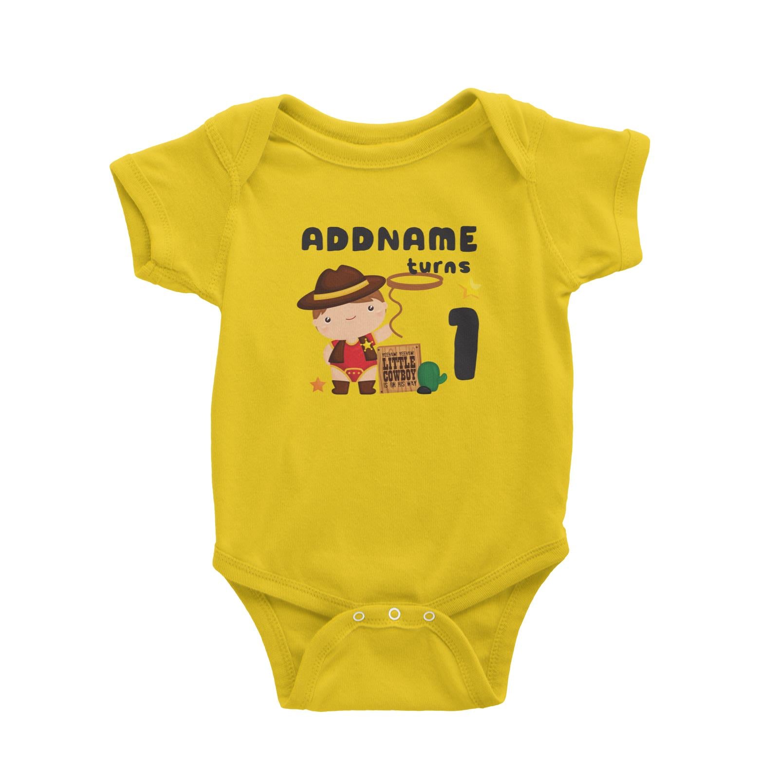 Birthday Cowboy Style Yeehaw Little Cowboy Is On His Way Addname Turns 1 Baby Romper
