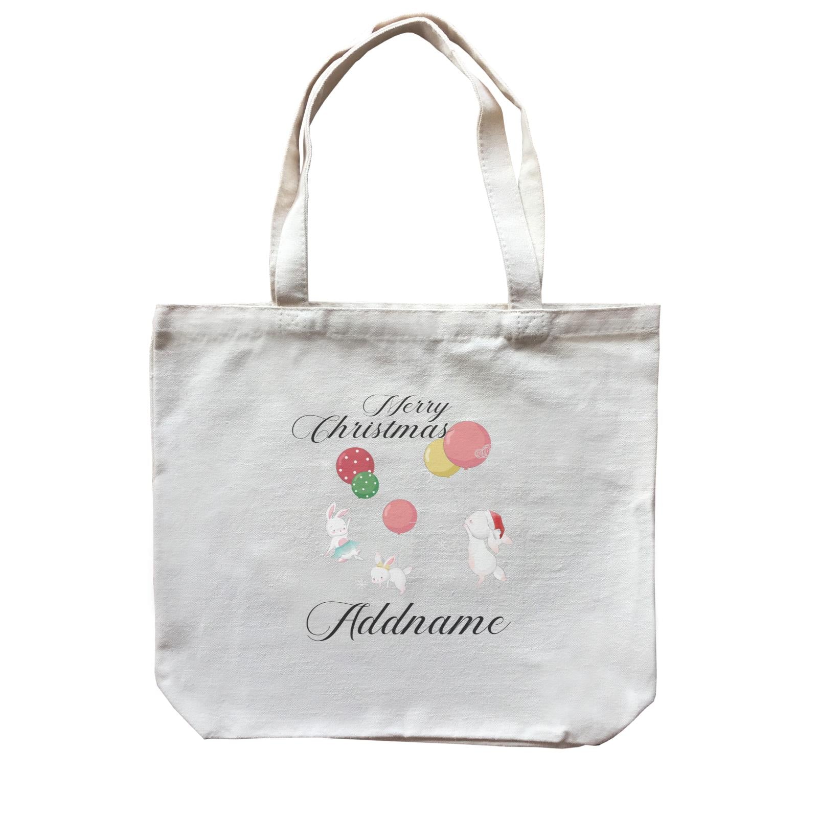 Christmas Cute Rabbits With Balloons Merry Christmas Addname Canvas Bag