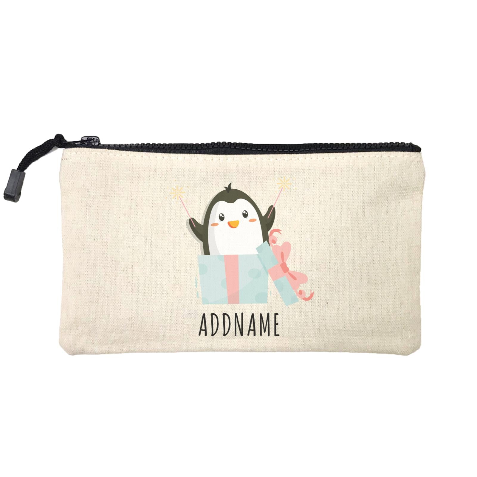Birthday Cute Penguin Taking Fireworks In Present Box Addname Mini Accessories Stationery Pouch