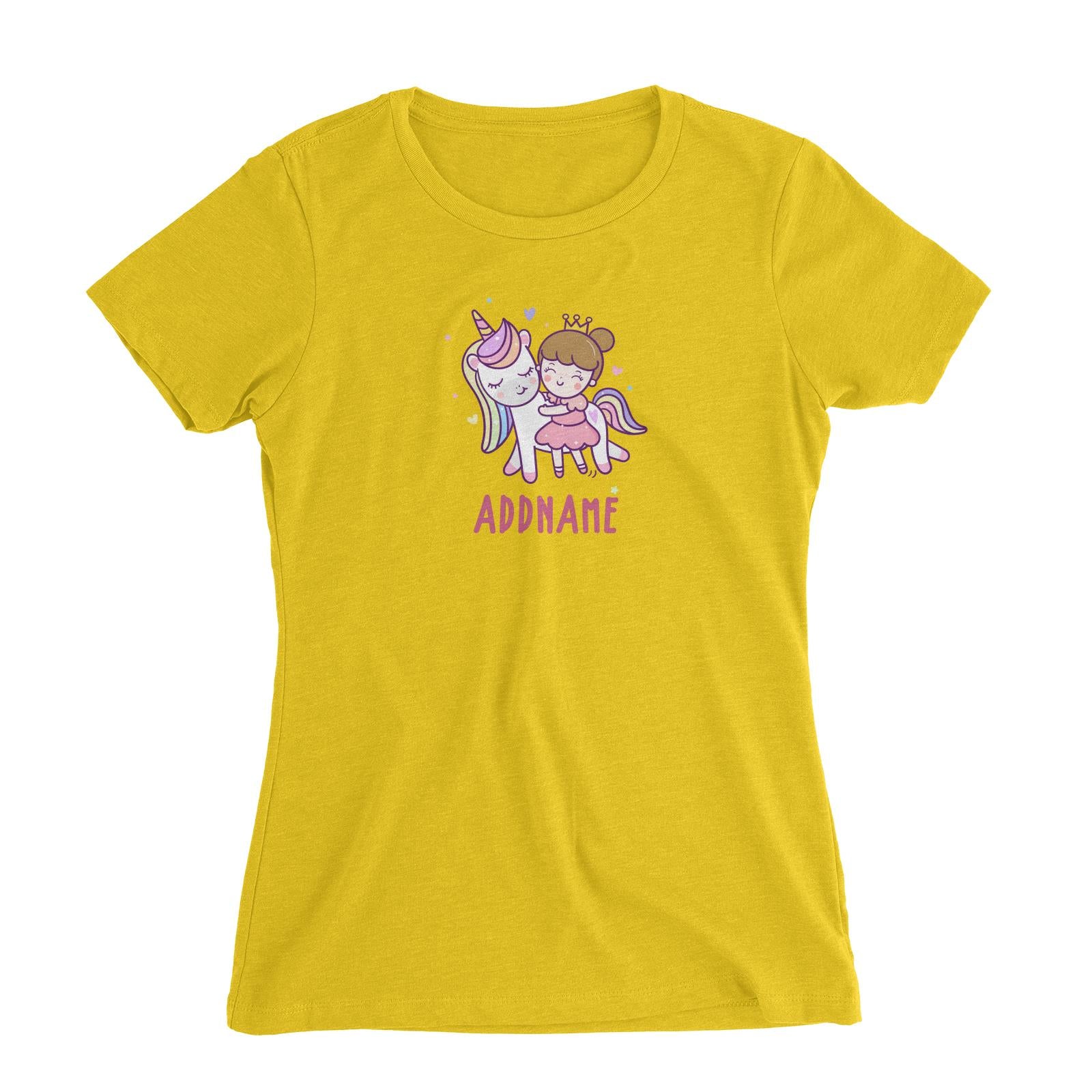 Unicorn And Princess Series Cute Unicorn With Princess Addname Women's Slim Fit T-Shirt