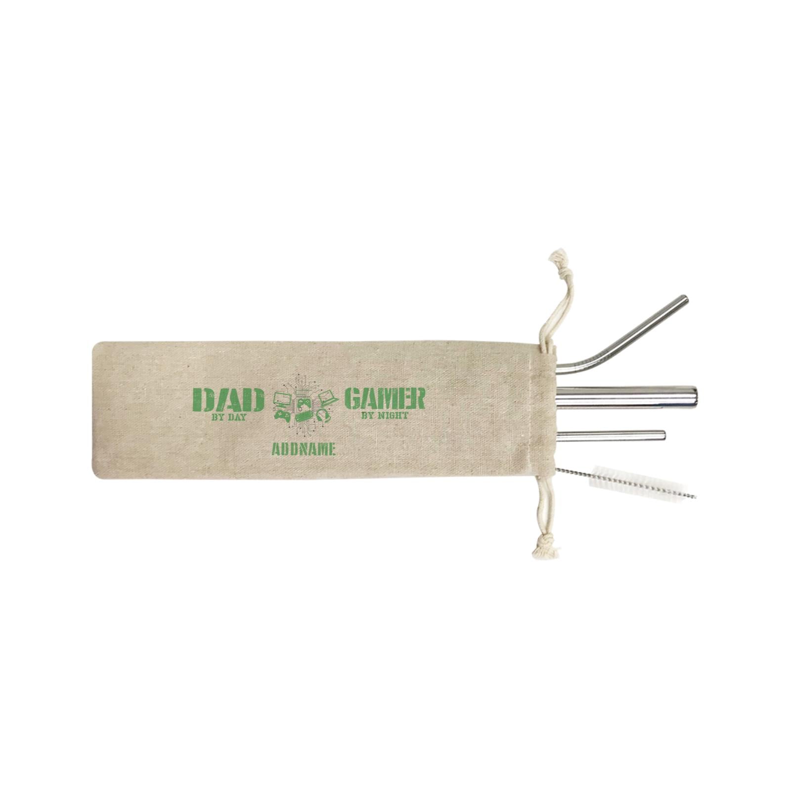 Dad By Day Gamer By Night Addname SB 4-In-1 Stainless Steel Straw Set in Satchel