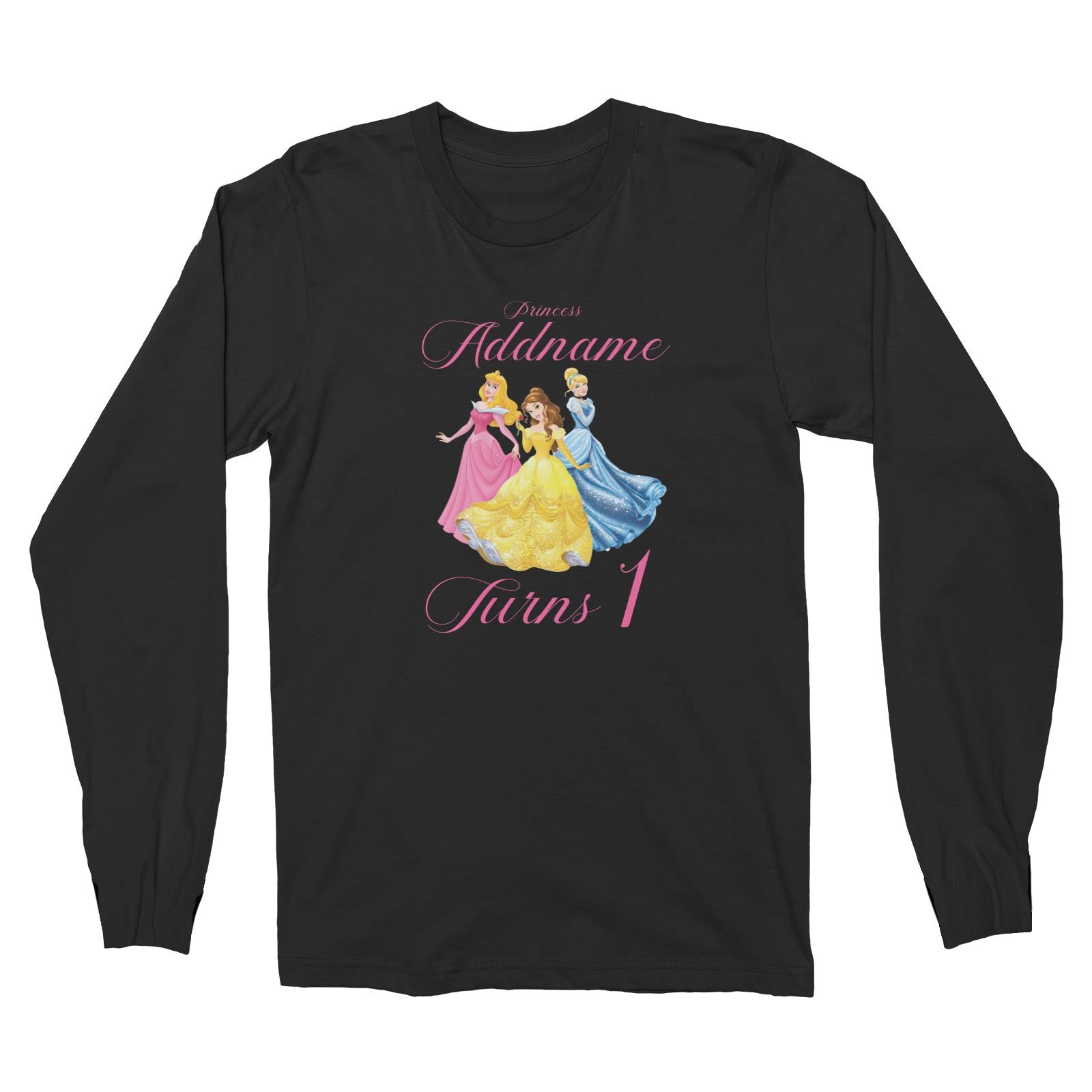Princess Addname Birthday Theme Personalizable with Name and Number Long Sleeve Unisex T-Shirt