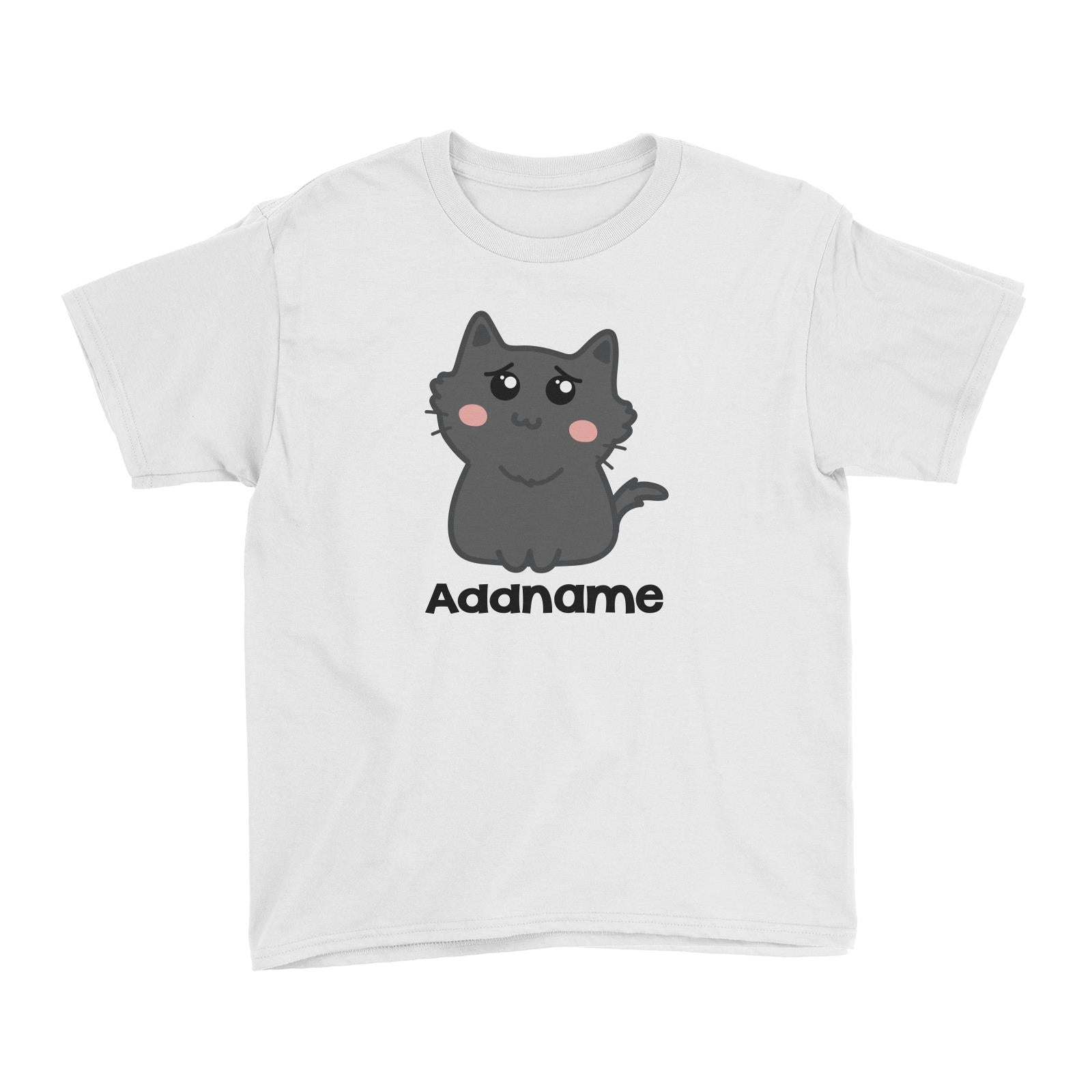 Drawn Adorable Cats Dark Grey Addname Kid's T-Shirt