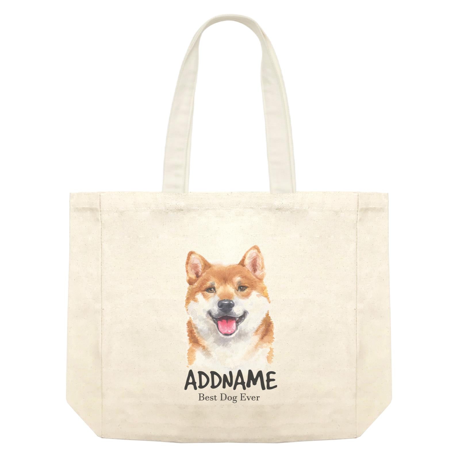 Watercolor Dog Shiba Inu Best Dog Ever Addname Shopping Bag