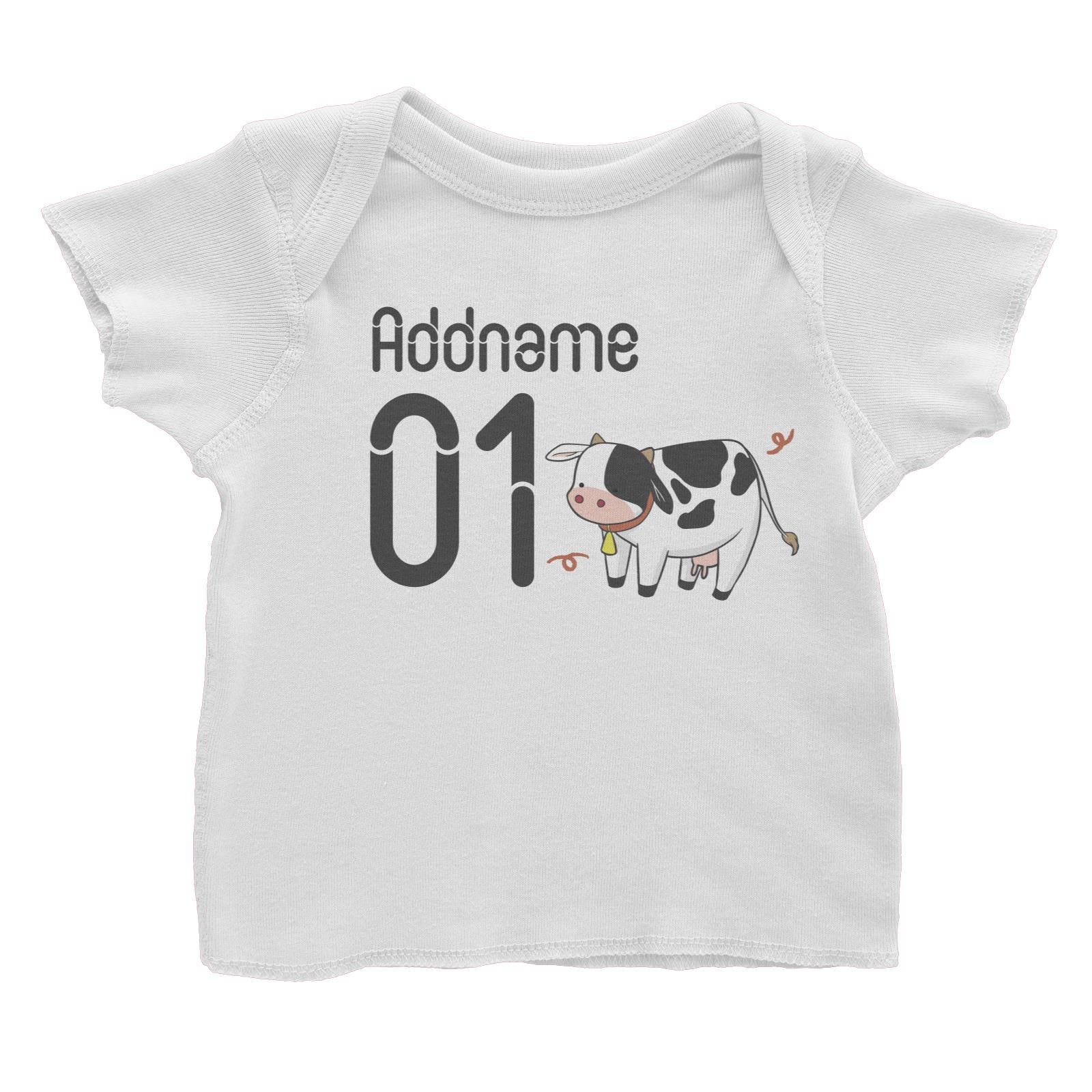 Name and Number Cute Hand Drawn Style Cow Baby T-Shirt