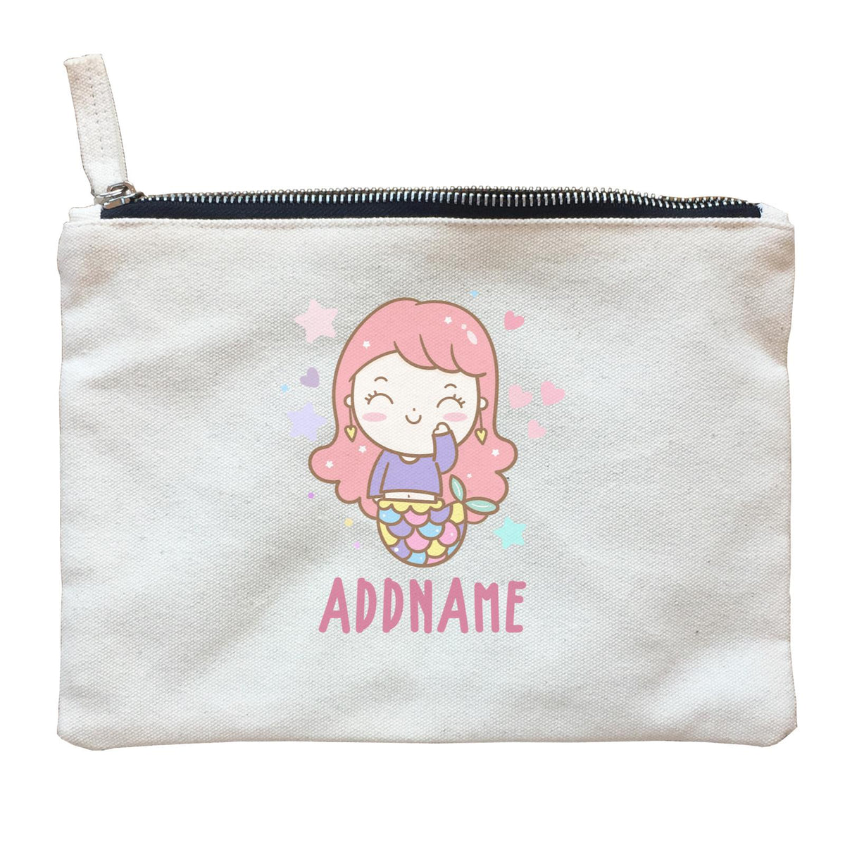Unicorn And Princess Series Cute Happy Waving Mermaid Girl Addname Zipper Pouch