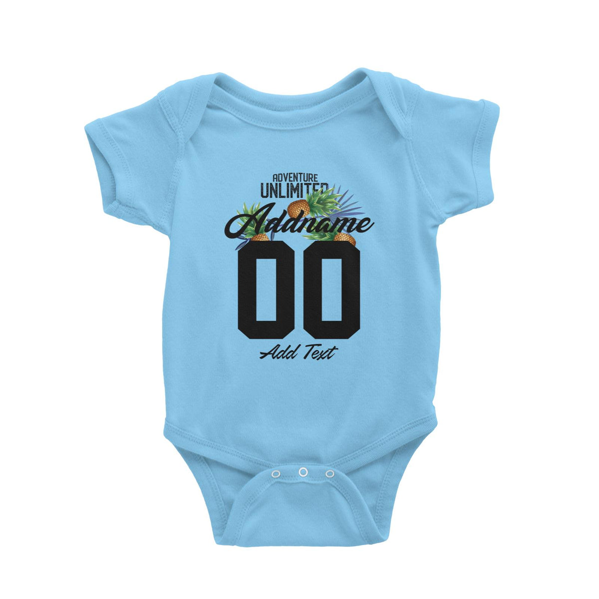 Adventure Unlimited with Pineapples Personalizable with Name Number and Text Baby Romper