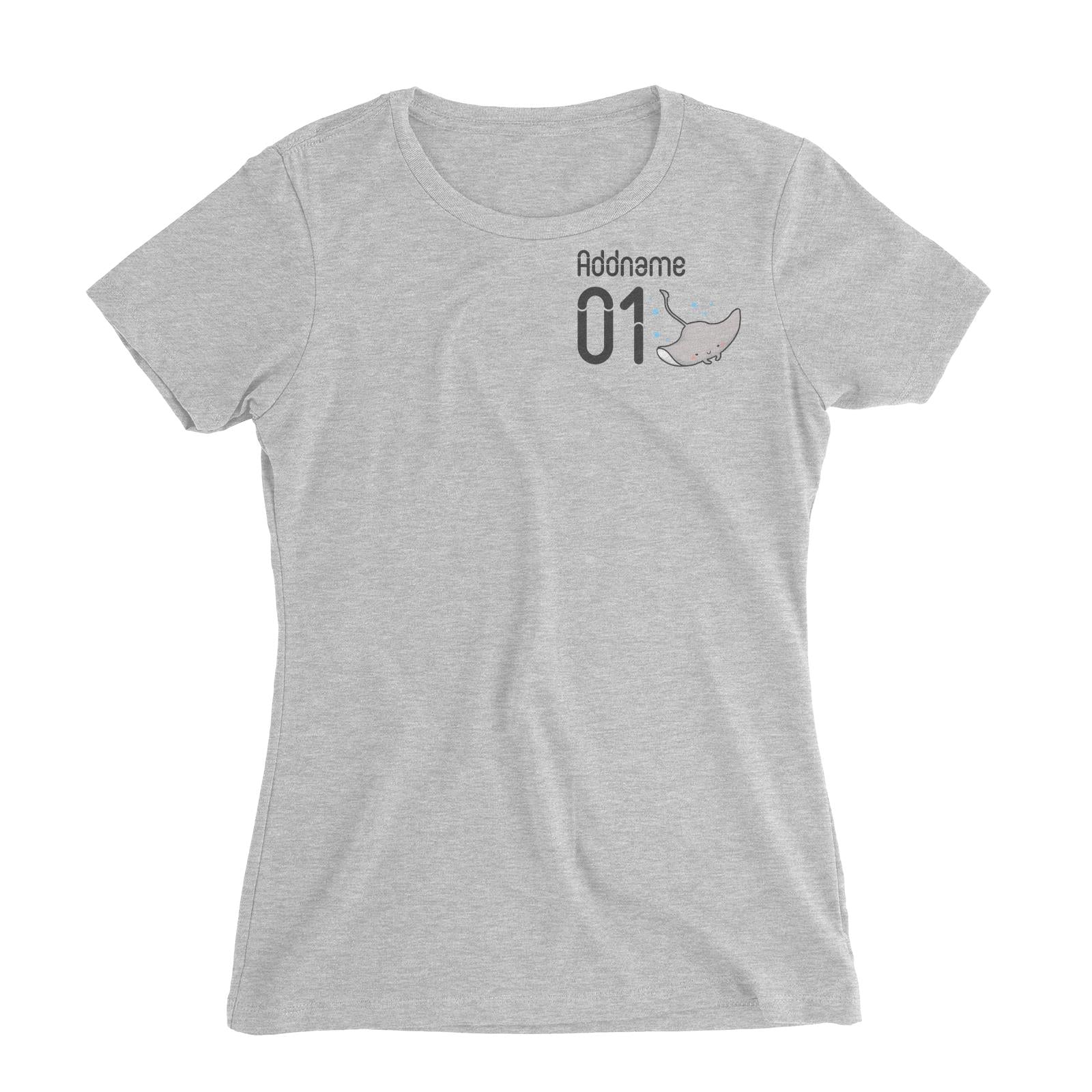 Pocket Name and Number Cute Hand Drawn Style Stingray Women's Slim Fit T-Shirt