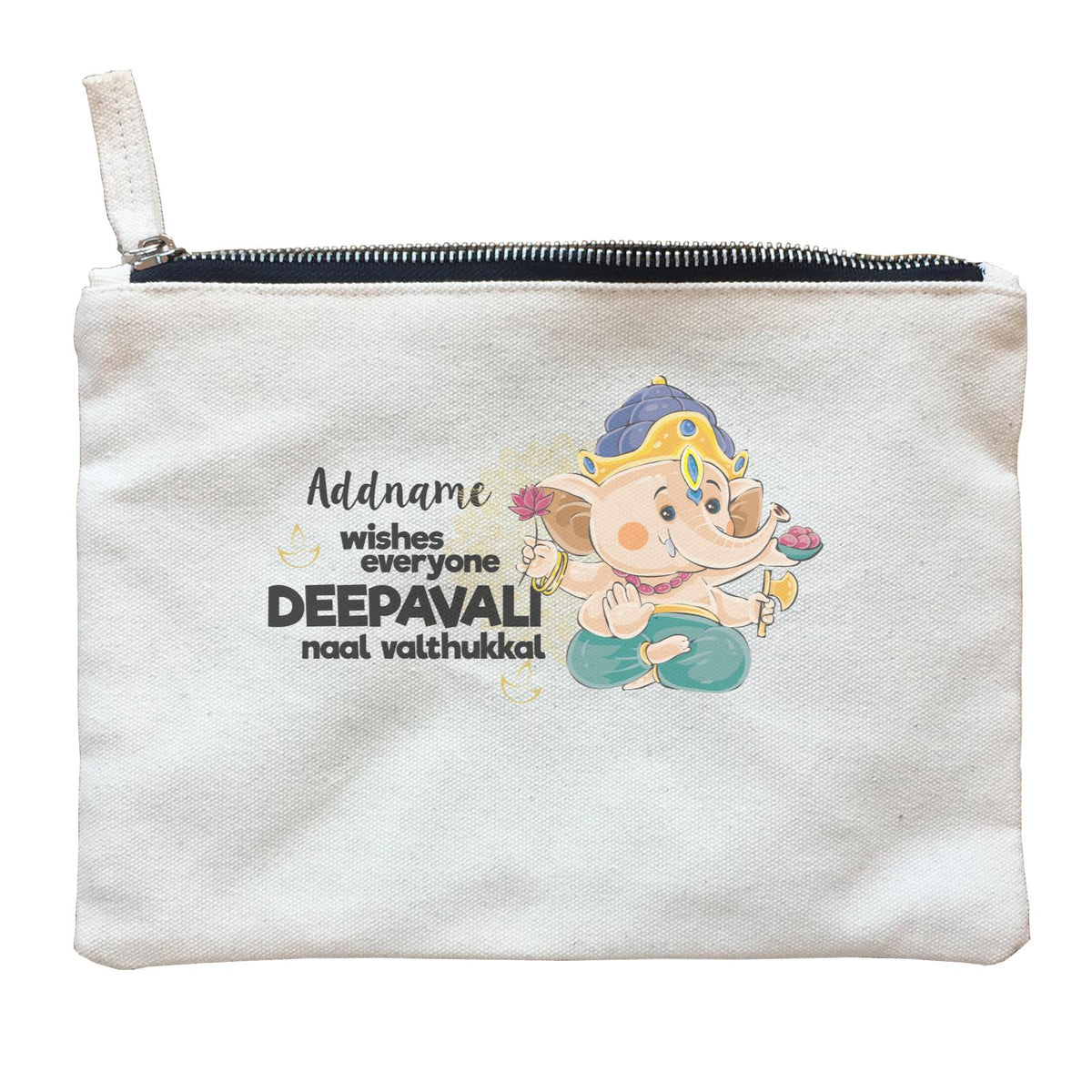 Cute Ganesha Addname Wishes Everyone Deepavali Zipper Pouch