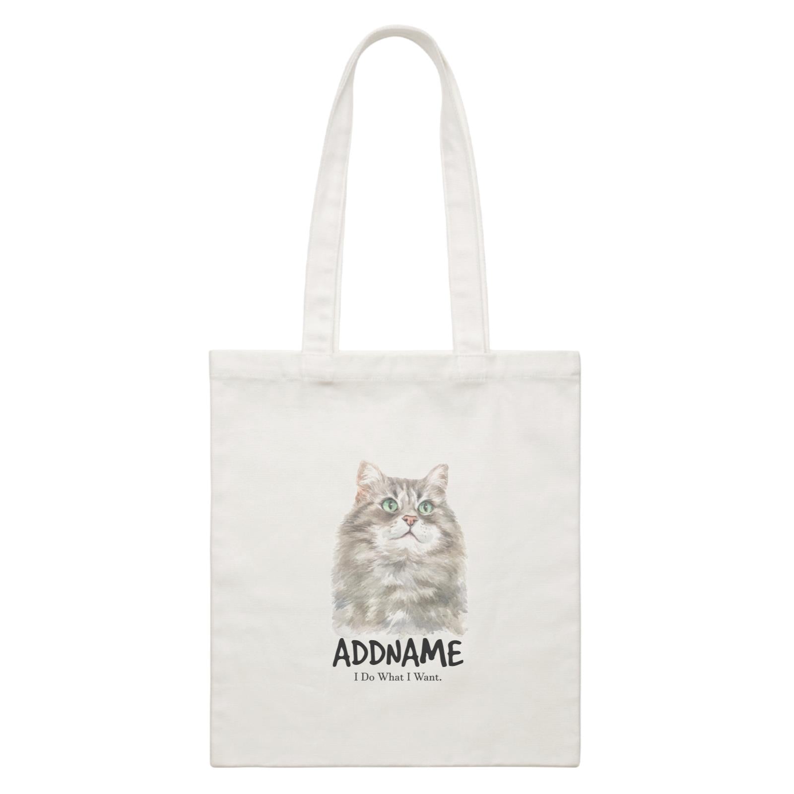 Watercolor Cat Siberian Cat Grey I Do What I Want Addname White Canvas Bag