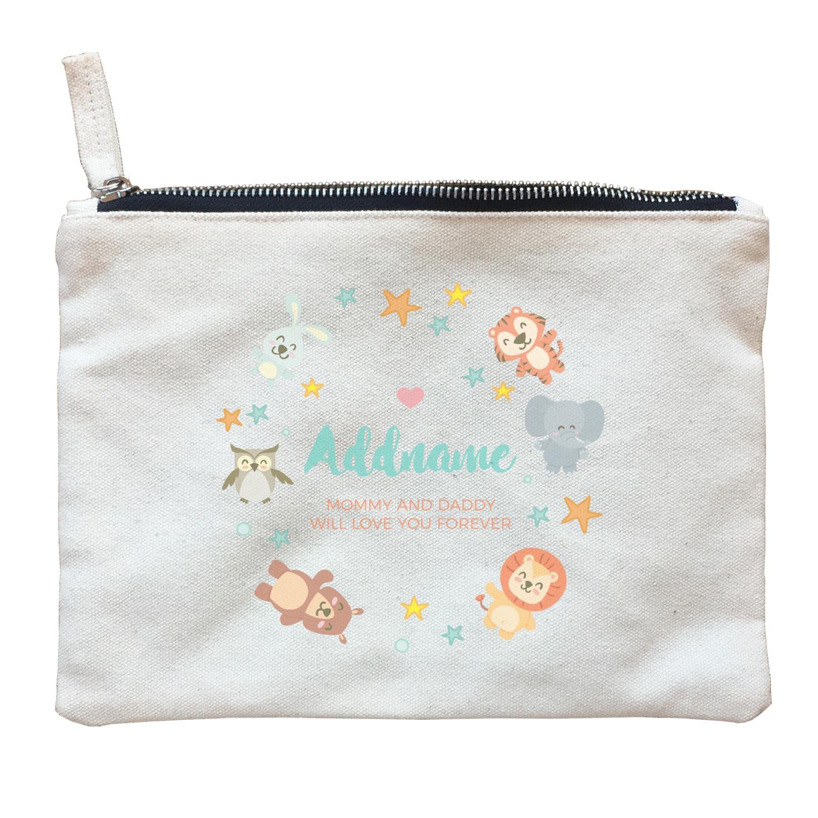 Cute Safari Animals with Stars Element Personalizable with Name and Text Zipper Pouch