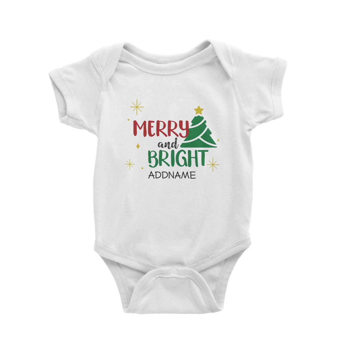 Xmas Merry and Bright with Christmas Tree Baby Romper