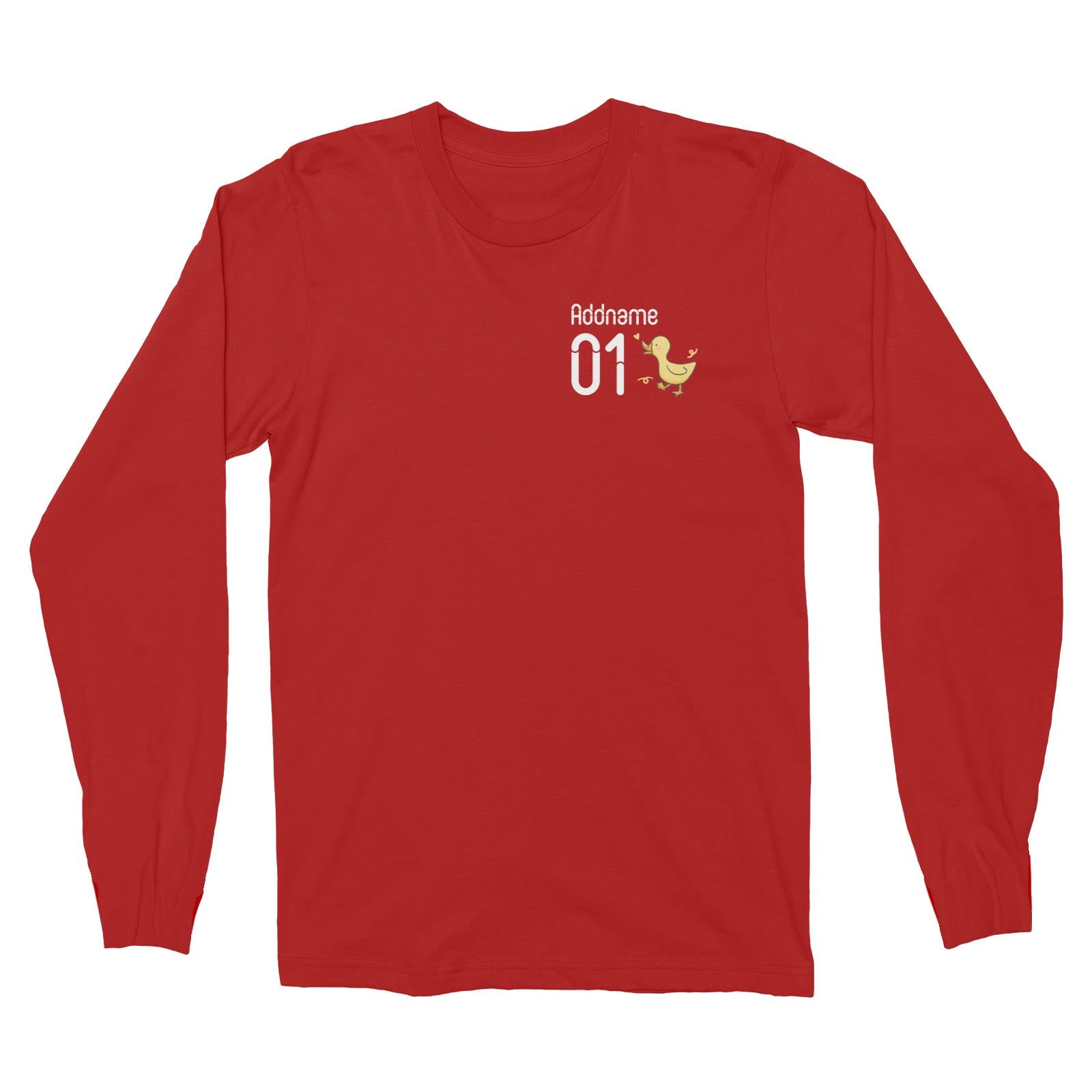 Pocket Name and Number Cute Hand Drawn Style Duck Long Sleeve Unisex T-Shirt