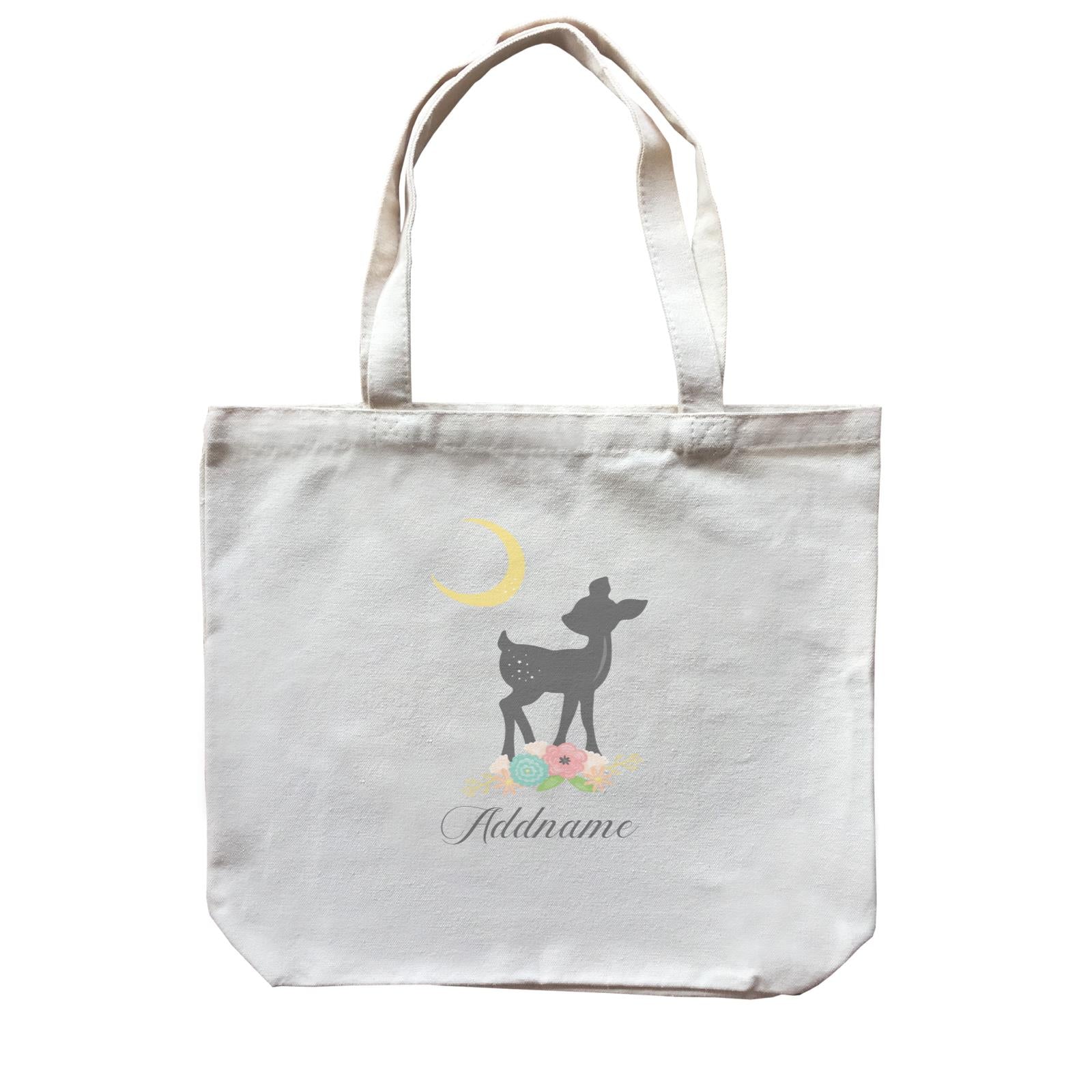 Basic Family Series Pastel Deer Black Fawn With Flower Addname Canvas Bag