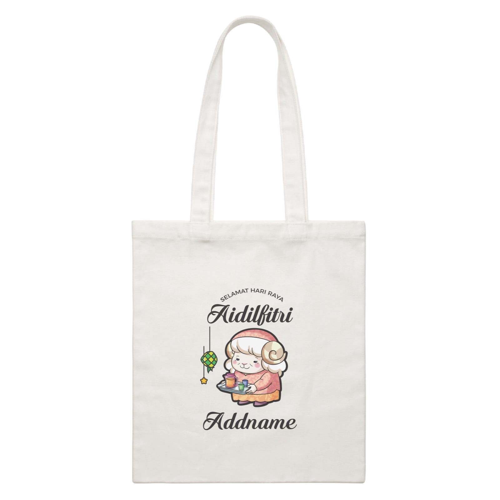 Raya Cute Animals Grandma Sheep Wishes Selamat Hari Raya Aidilfitri White Canvas Bag