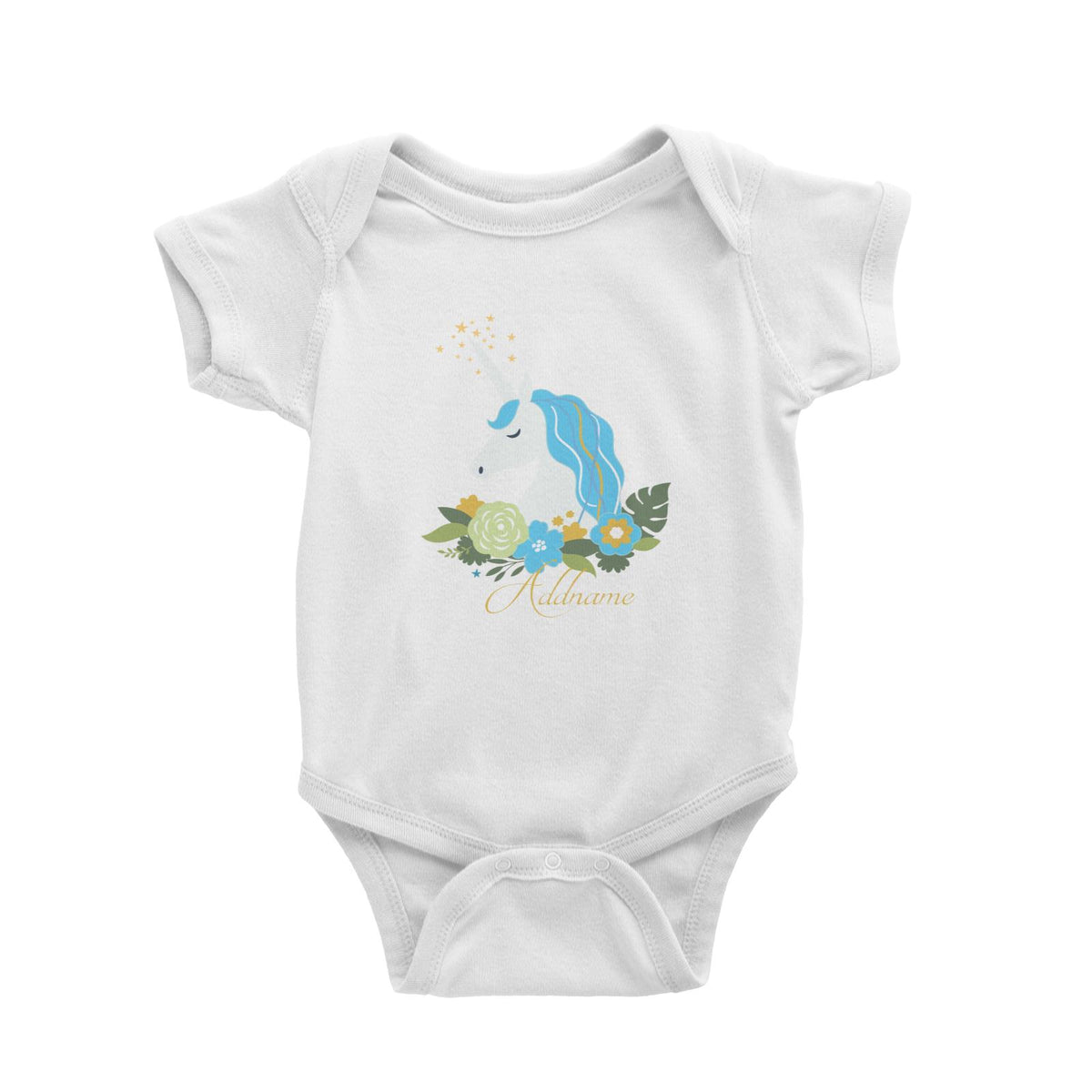 Blue Unicorn Emblem White Baby Romper Personalizable Designs