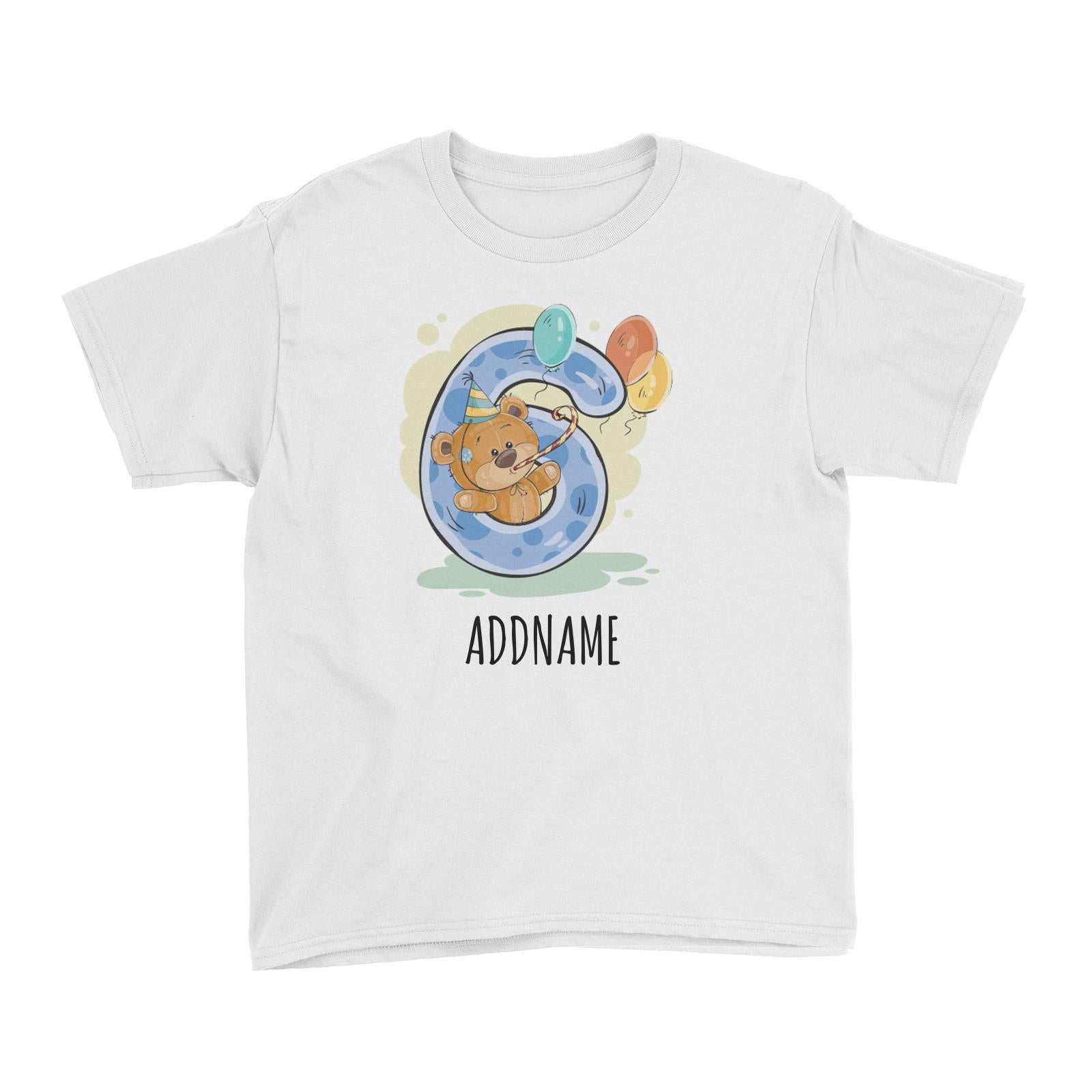 Cartoon Bear 6th Birthday White White Kid's T-Shirt  Matching Family Personalizable Designs
