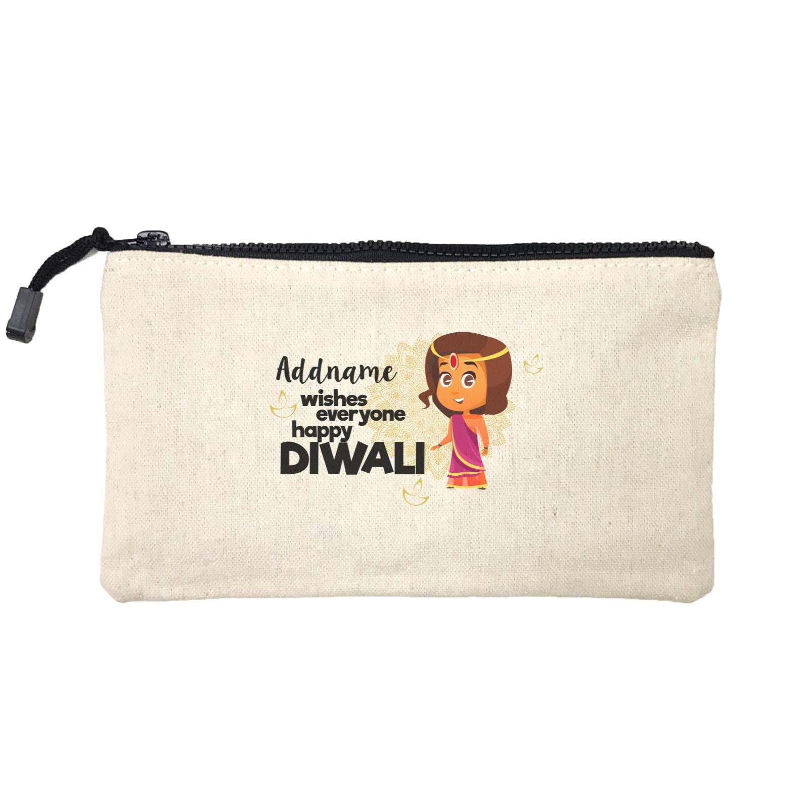 Cute Girl Wishes Everyone Happy Diwali Addname Mini Accessories Stationery Pouch
