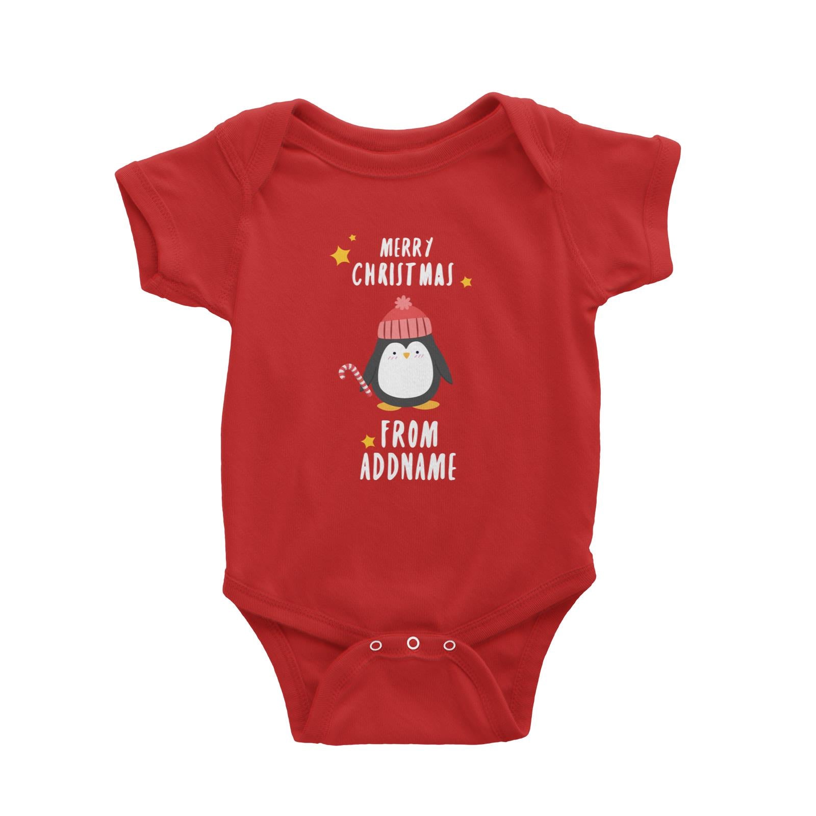 Cute Penguin Merry Christmas Greeting Addname Baby Romper  Animal Personalizable Designs Matching Family