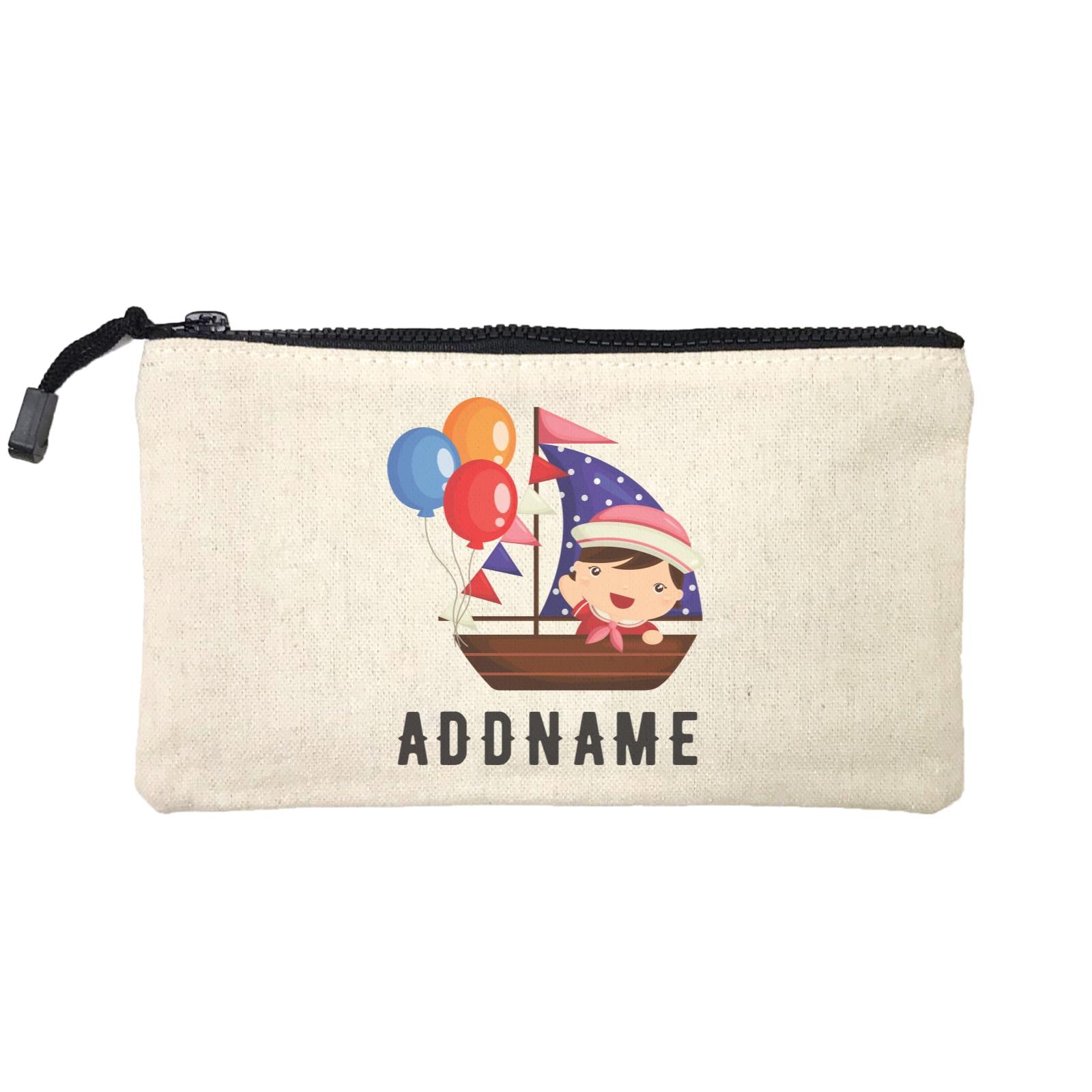 Birthday Sailor Baby Girl In Ship With Balloon Addname Mini Accessories Stationery Pouch
