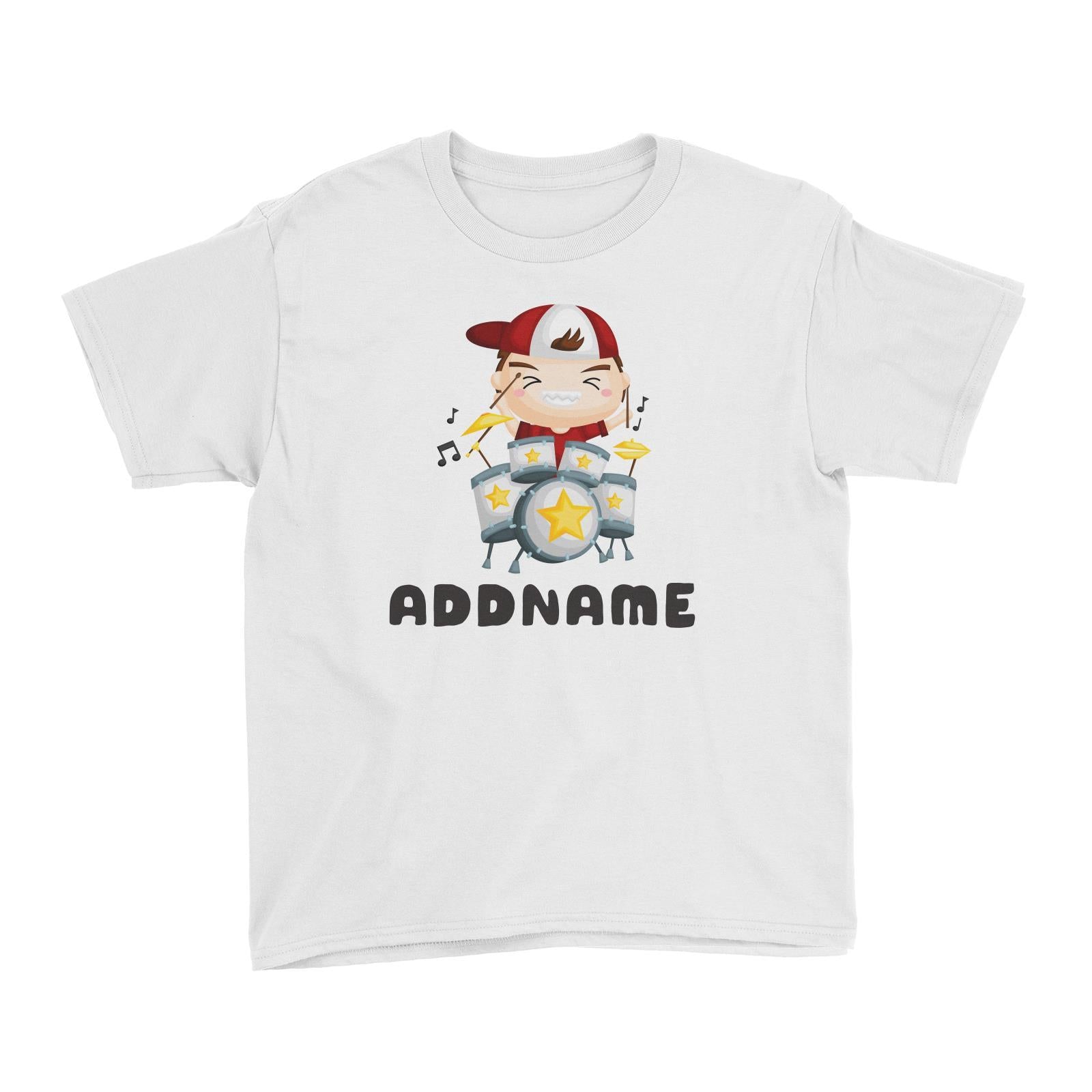Birthday Music Band Boy Playing Drums Addname Kid's T-Shirt