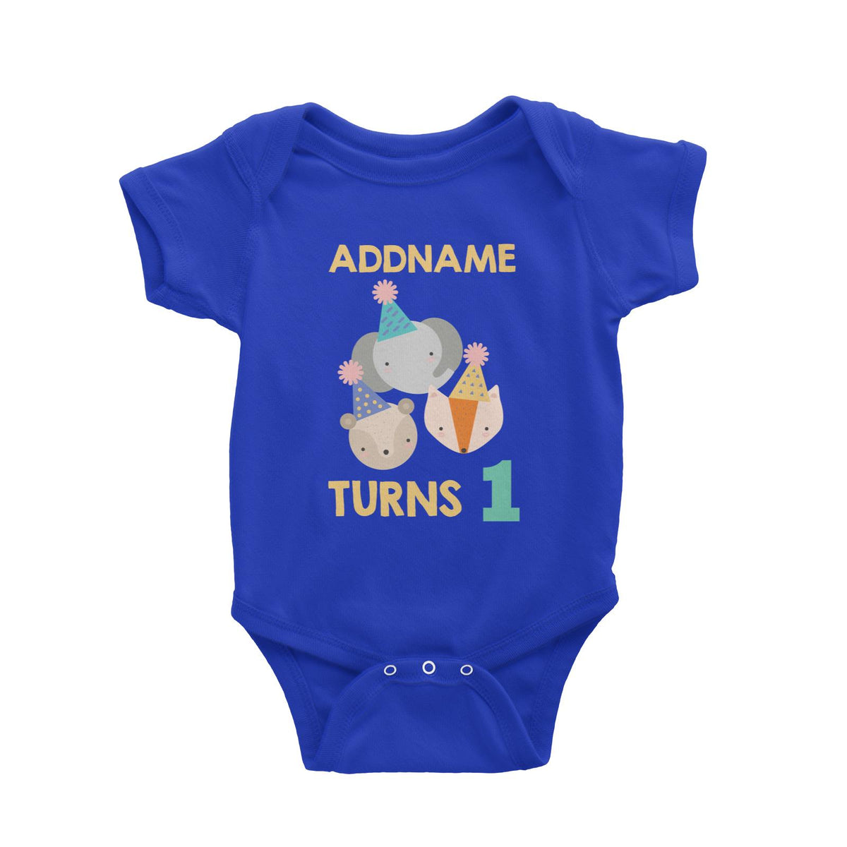 Cute It&#39;s My Birthday Safari Theme with Animals Head Personalizable with Name and Number Baby Romper