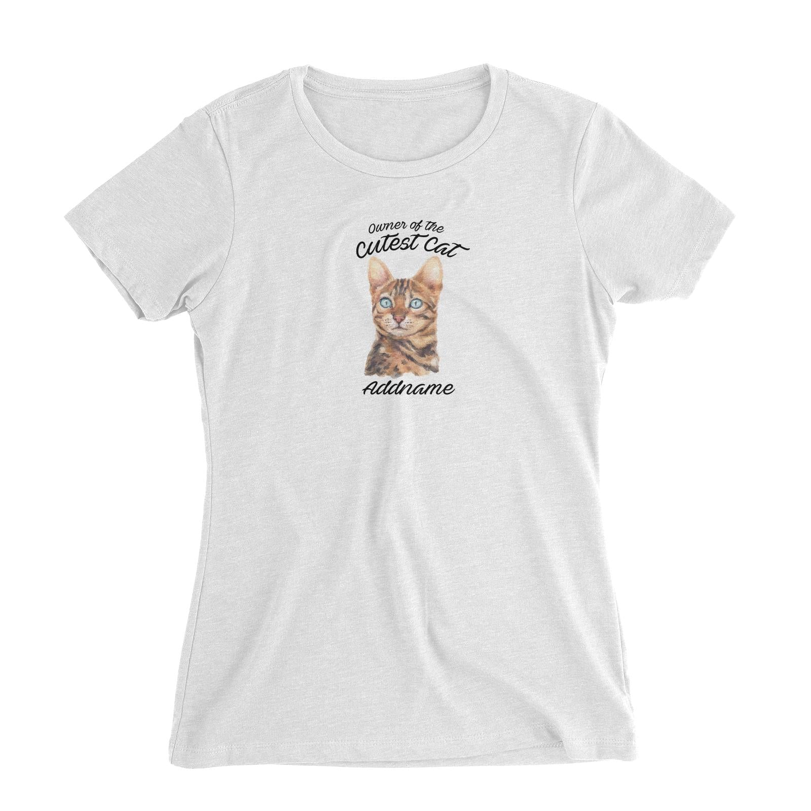 Watercolor Owner Of The Cutest Cat Bengal Addname Women's Slim Fit T-Shirt