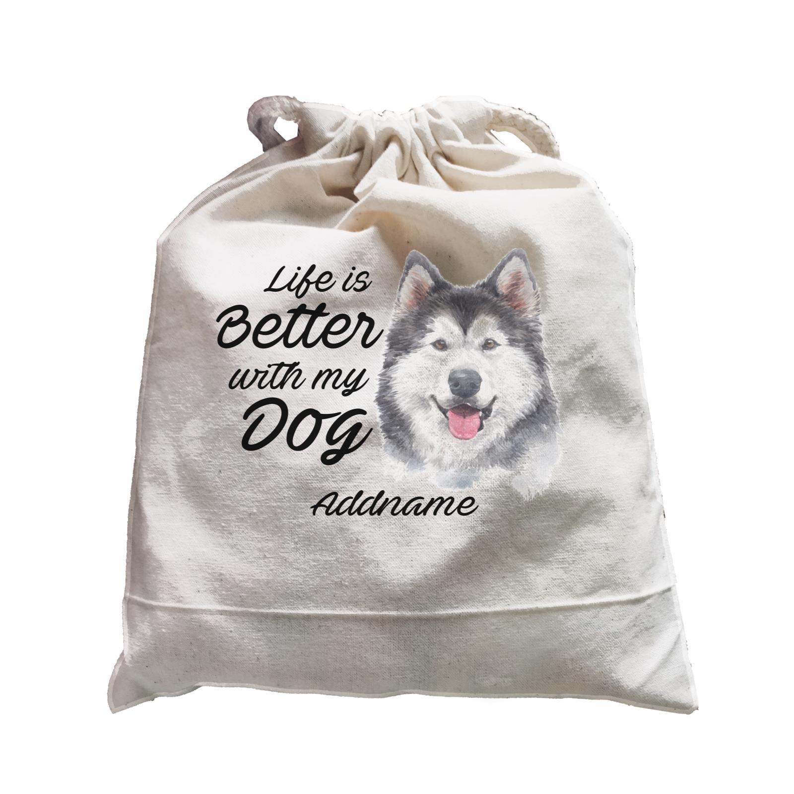 Watercolor Life is Better With My Dog Siberian Husky Smile Addname Satchel