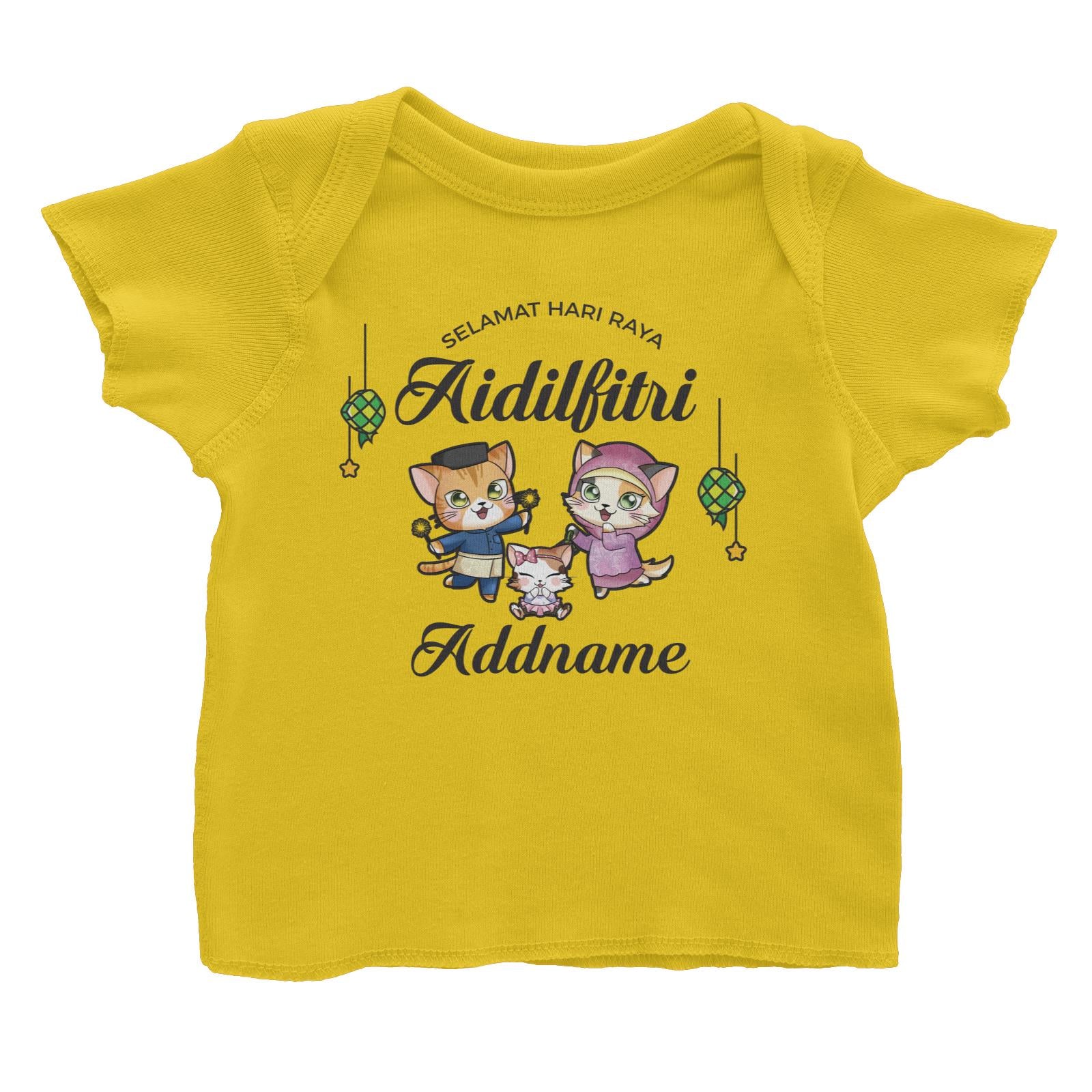 Raya Cute Animals Cat Family With Baby Girl Wishes Selamat Hari Raya Aidilfitri Baby T-Shirt