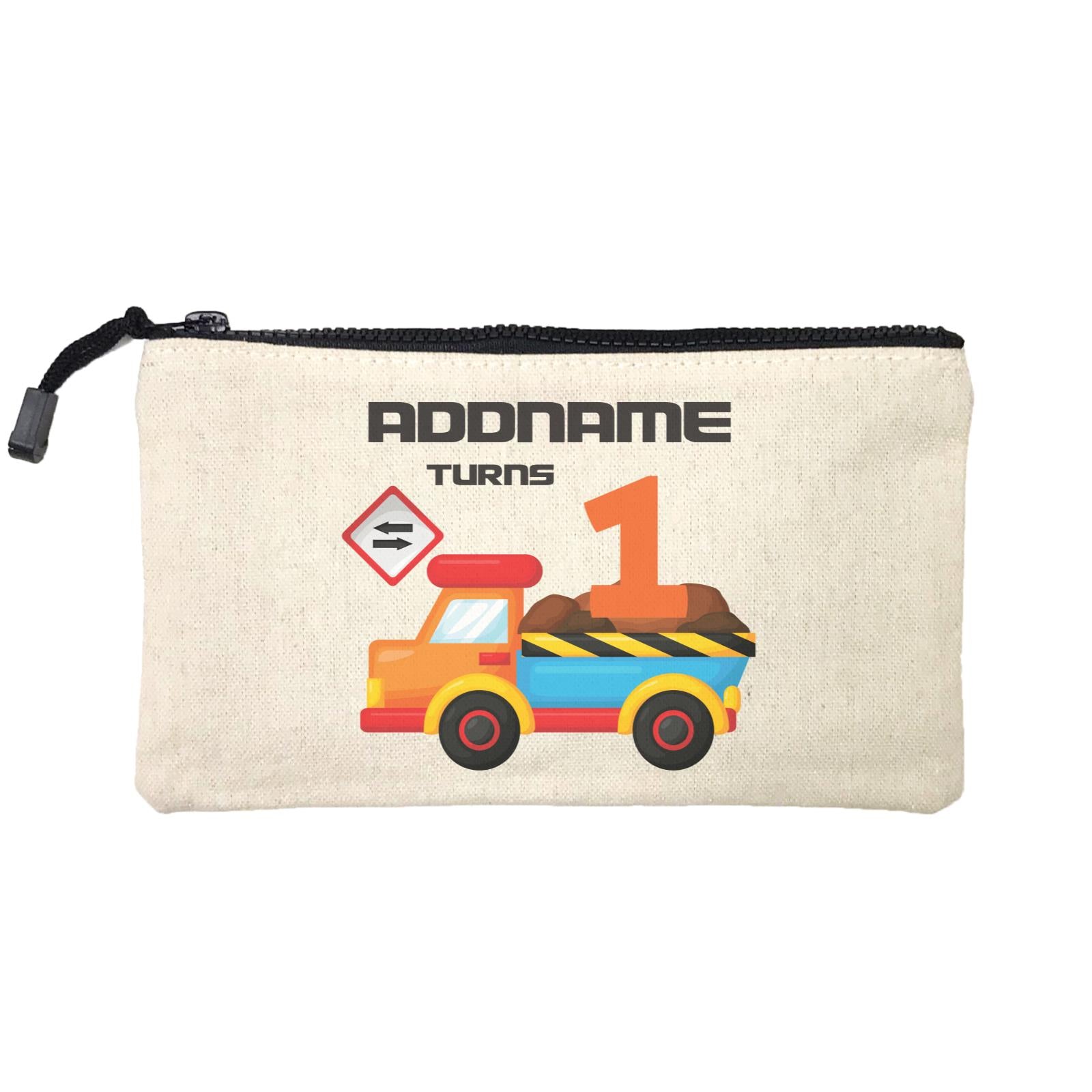 Birthday Construction Dump Truck Addname Turns 1 Mini Accessories Stationery Pouch