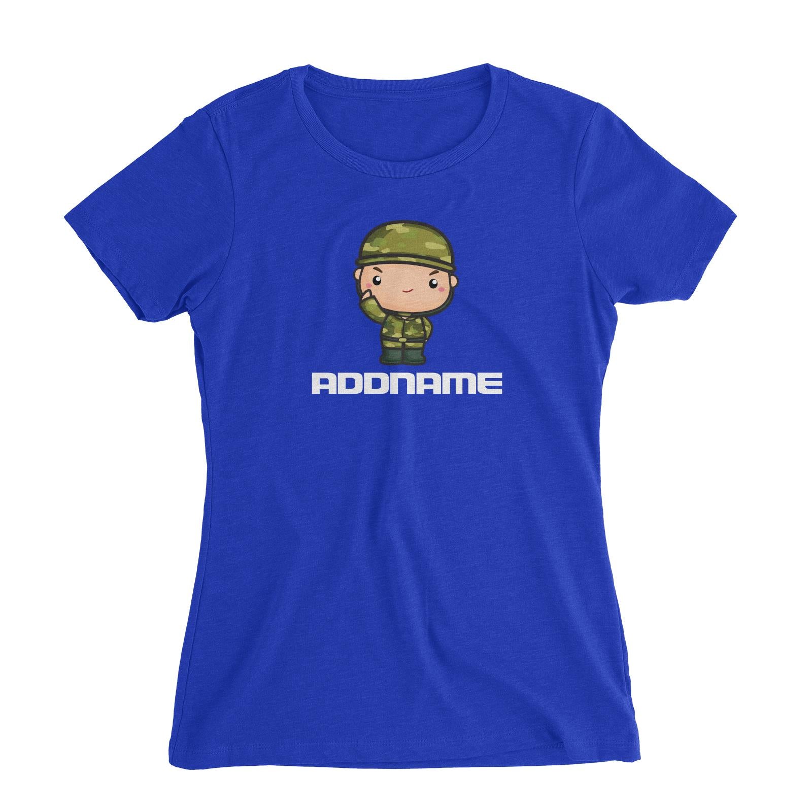 Birthday Battle Theme Army Soldier Boy Addname Women's Slim Fit T-Shirt