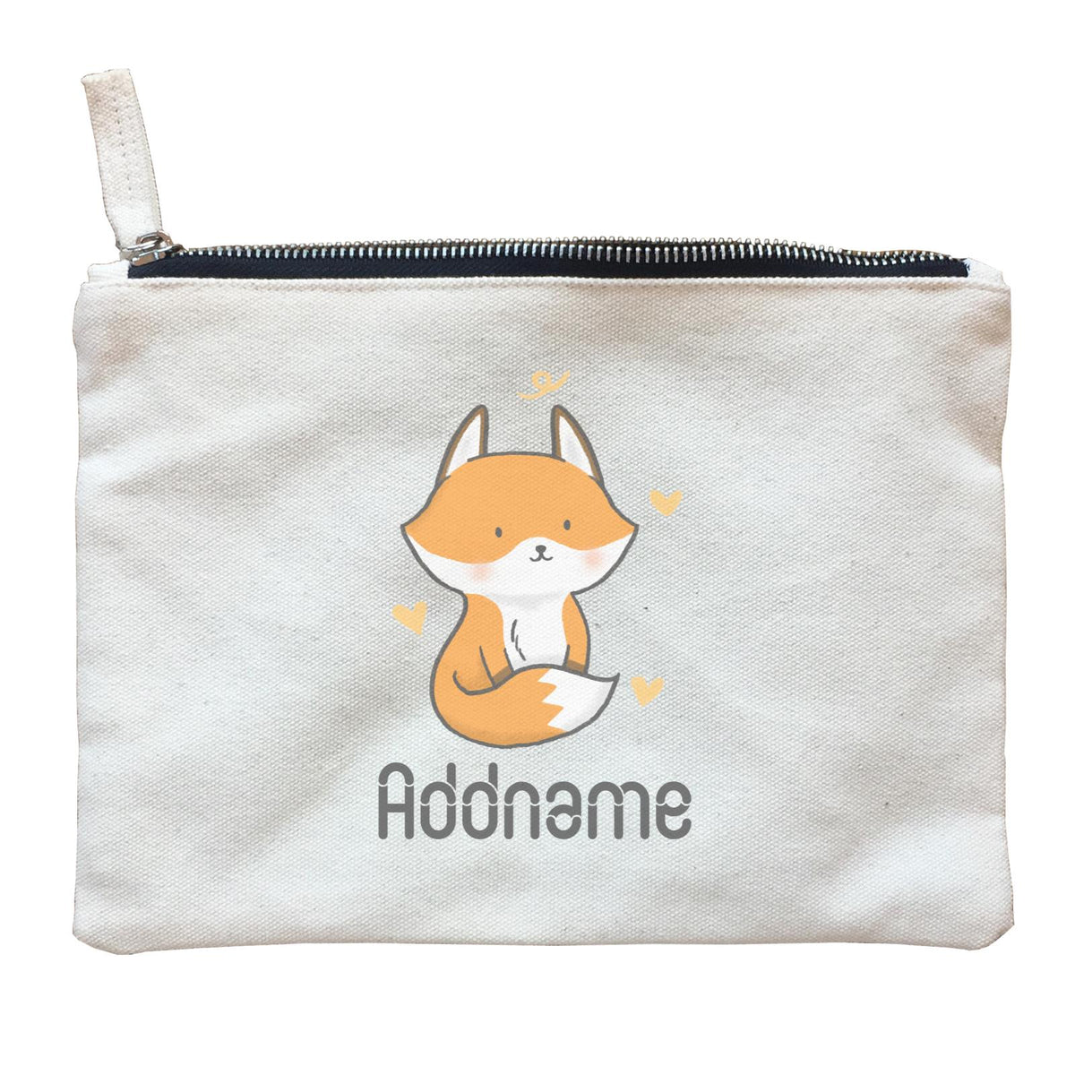 Cute Hand Drawn Style Fox Addname Zipper Pouch