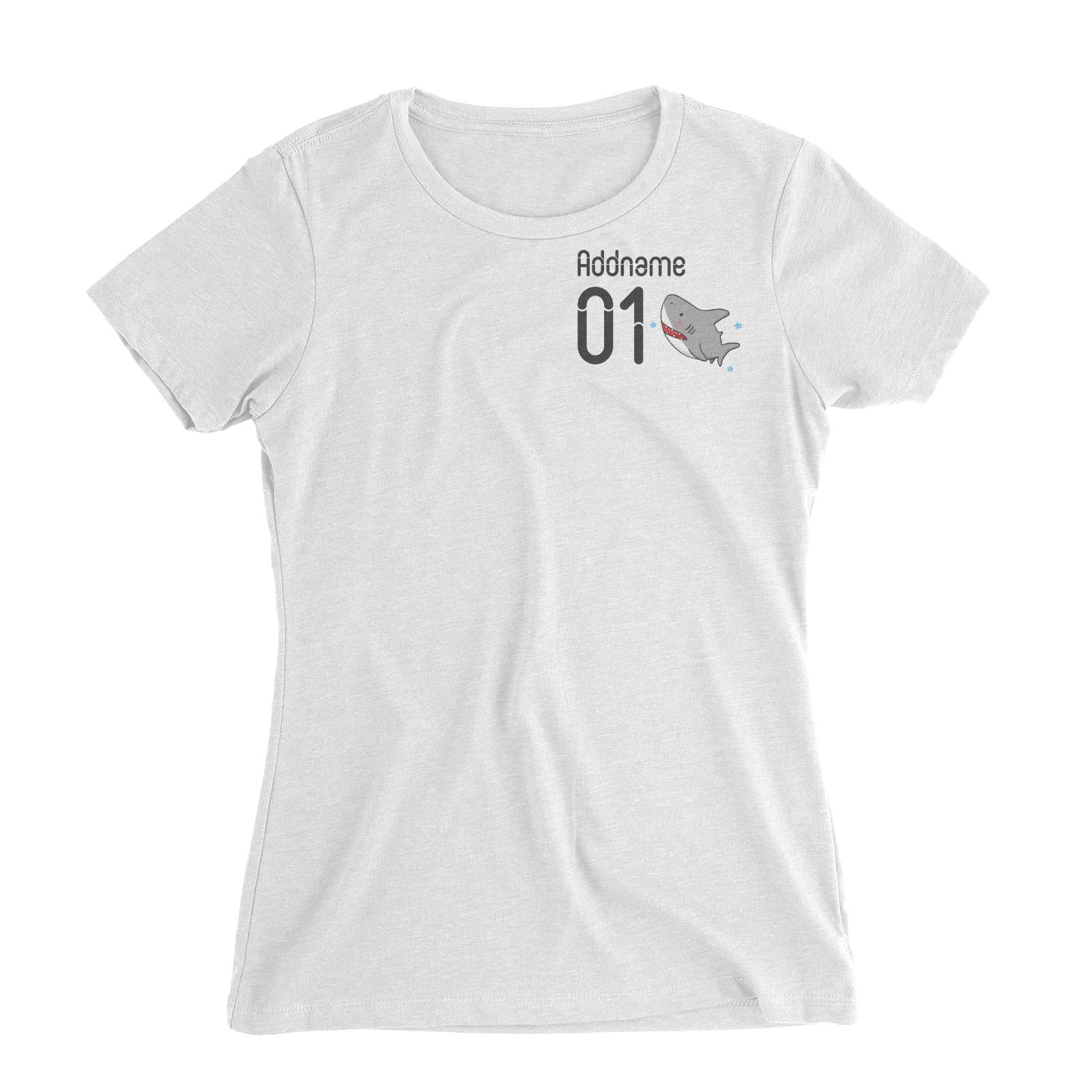 Pocket Name and Number Cute Hand Drawn Style Shark Women's Slim Fit T-Shirt