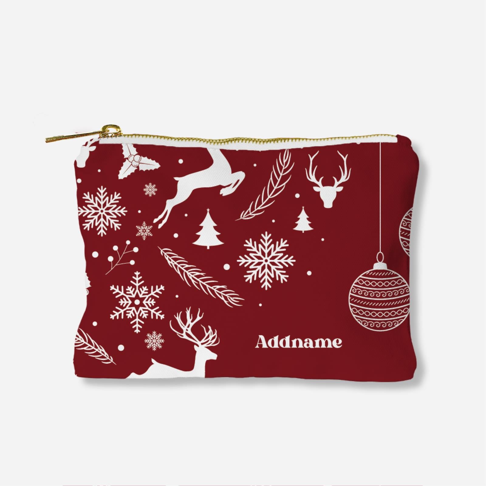 Christmas Series Full Print Zipper Pouch - Jubilant Reindeers Red