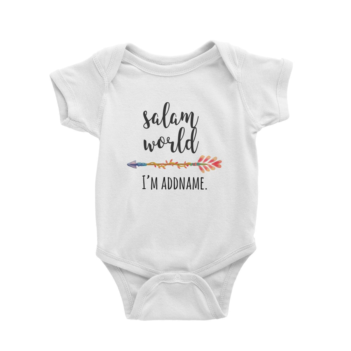 Salam World I'm Addname with Arrow Baby Romper Personalizable Designs Basic Newborn