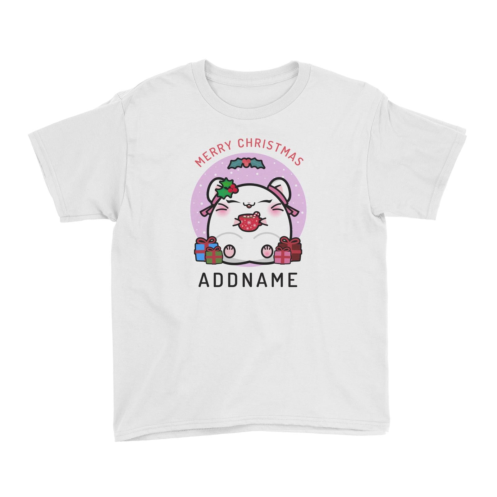 Merry Christmas Cute Santa Mistletoe Girl Hamster with Gifts Kid's T-Shirt