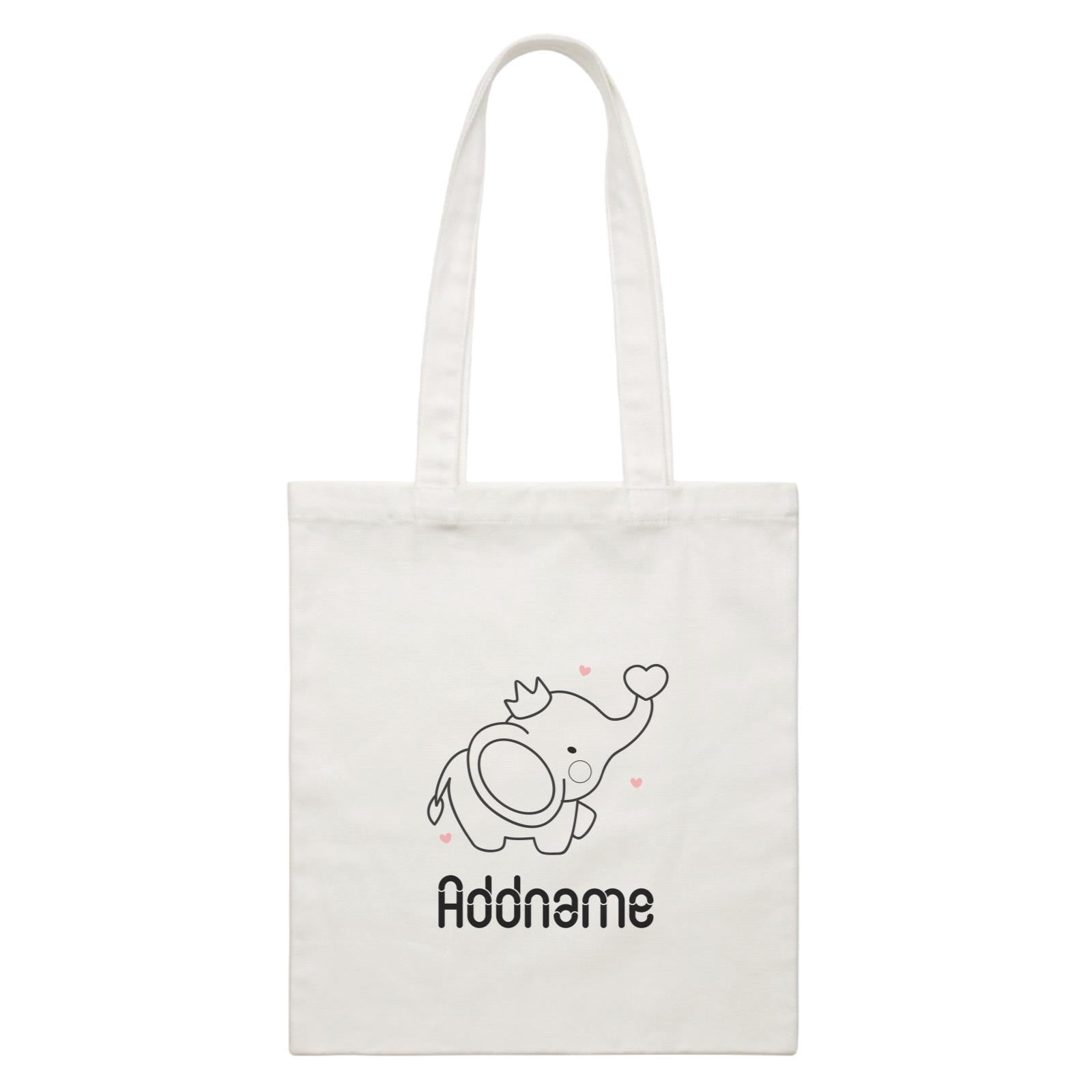 Coloring Outline Cute Hand Drawn Animals Elephants Baby Elephants With Heart And Crown Addname White White Canvas Bag