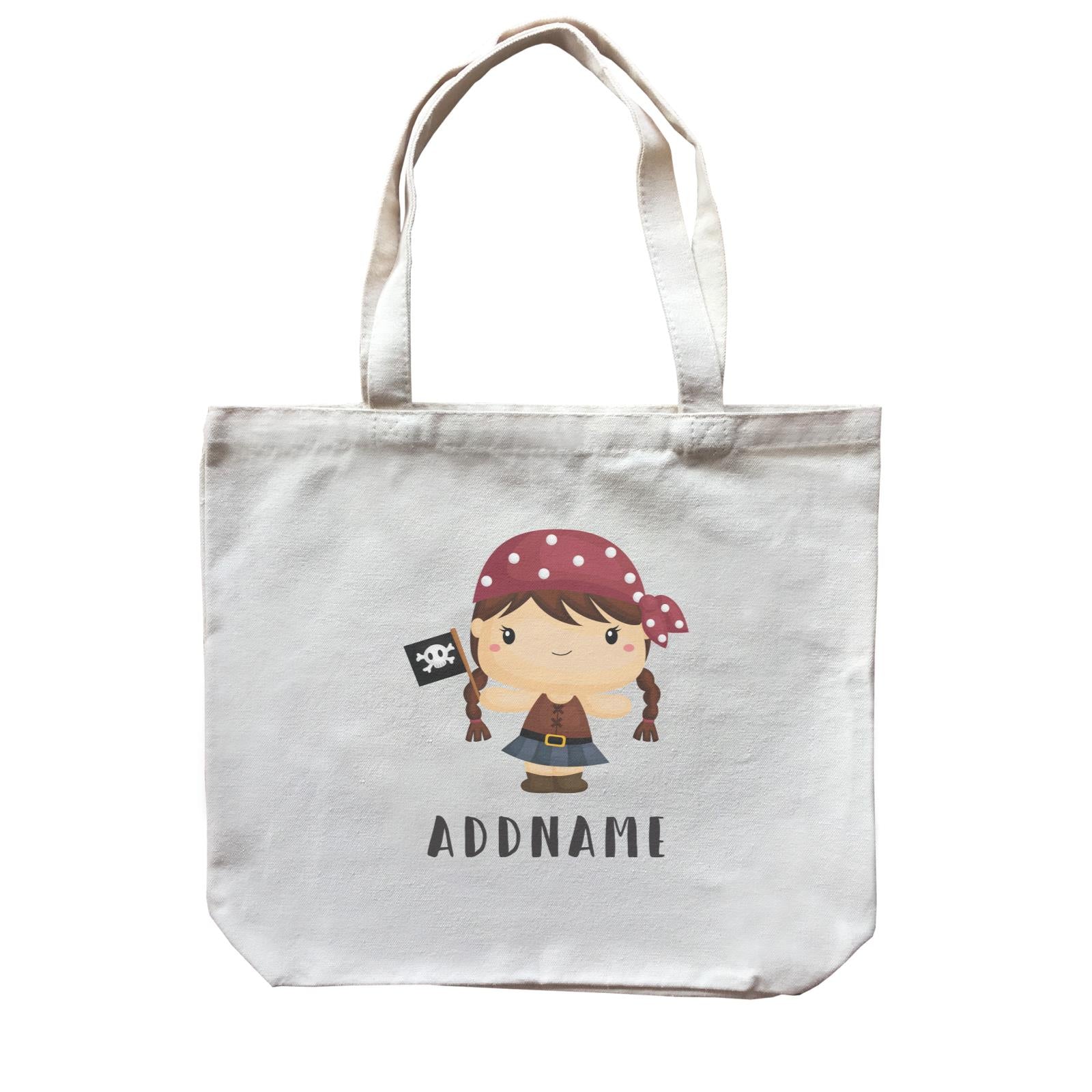 Birthday Pirate Girl Crew Holding Pirate Flag Addname Canvas Bag